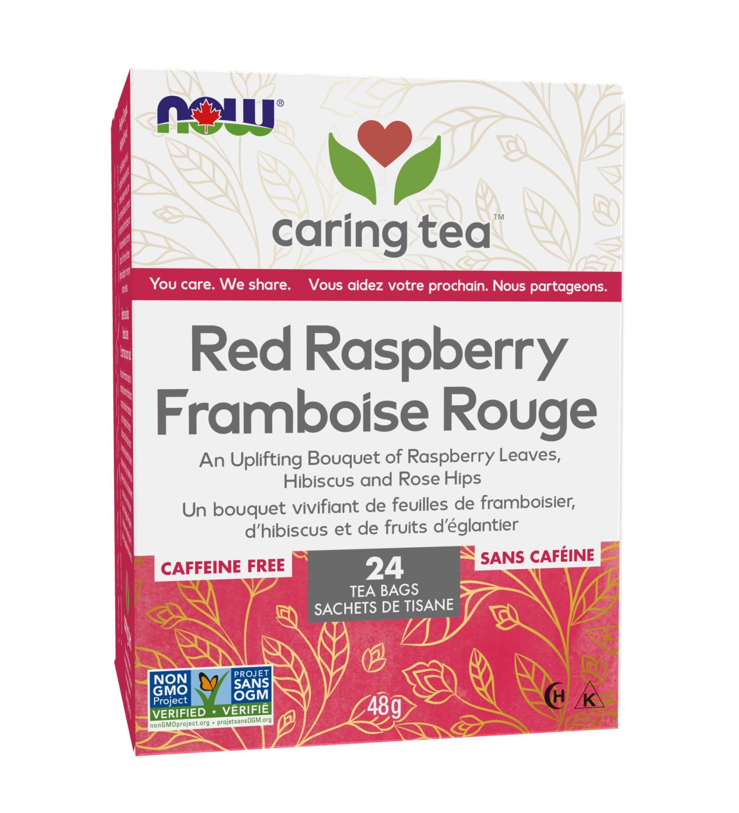 NOW Caring Tea Red Raspberry Tea Premium Unbleached Tea Bags with our no-staples design 24 Count - Buy Online on GoSupps.com