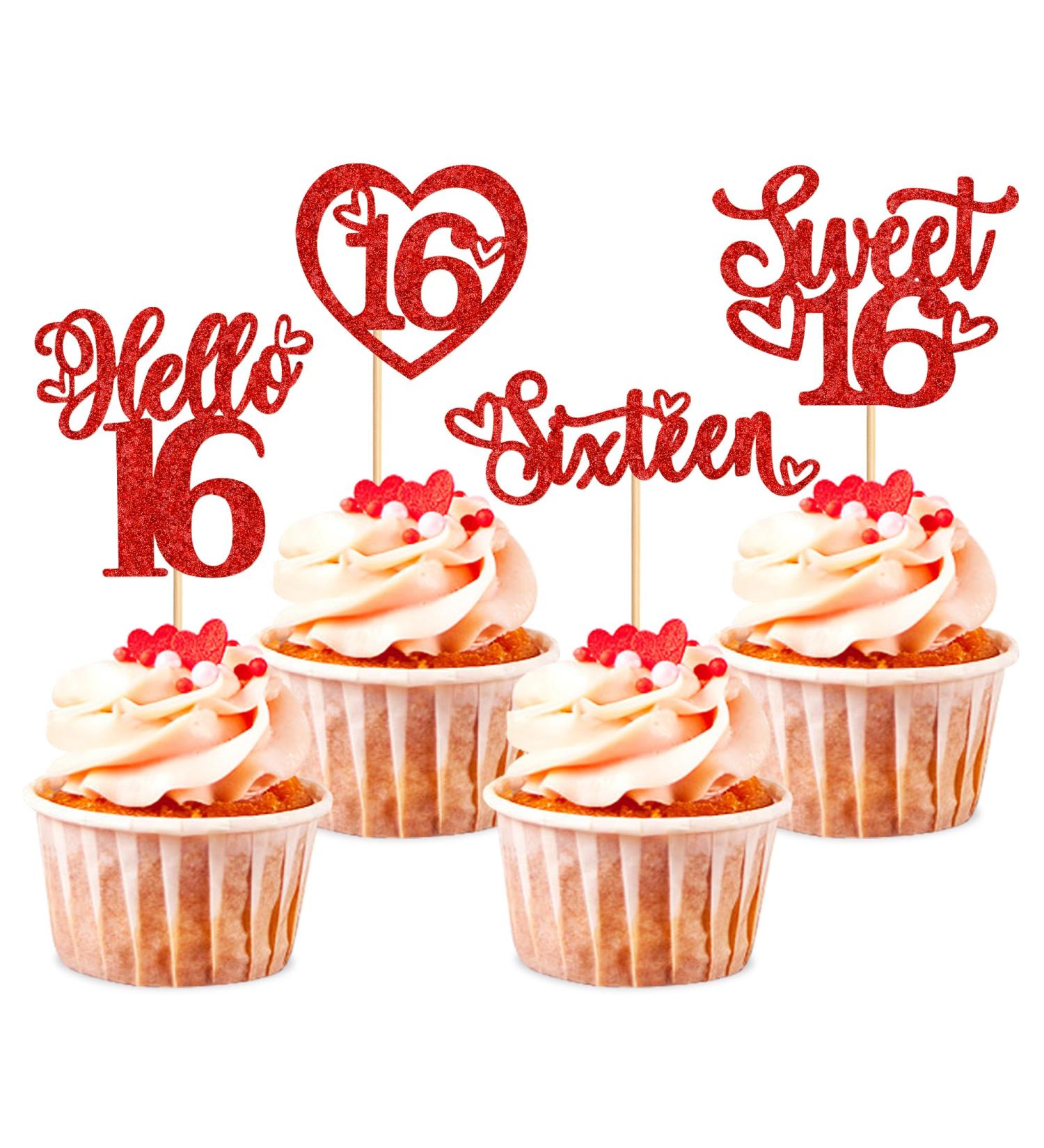 Blumomon 24 Pack Sweet 16 Cupcake Toppers Red Gold Glitter Sixteen Cake Picks Kids 16th Birthday Anniversary Party Cake Decorations Style1-red - Buy Online on GoSupps.com