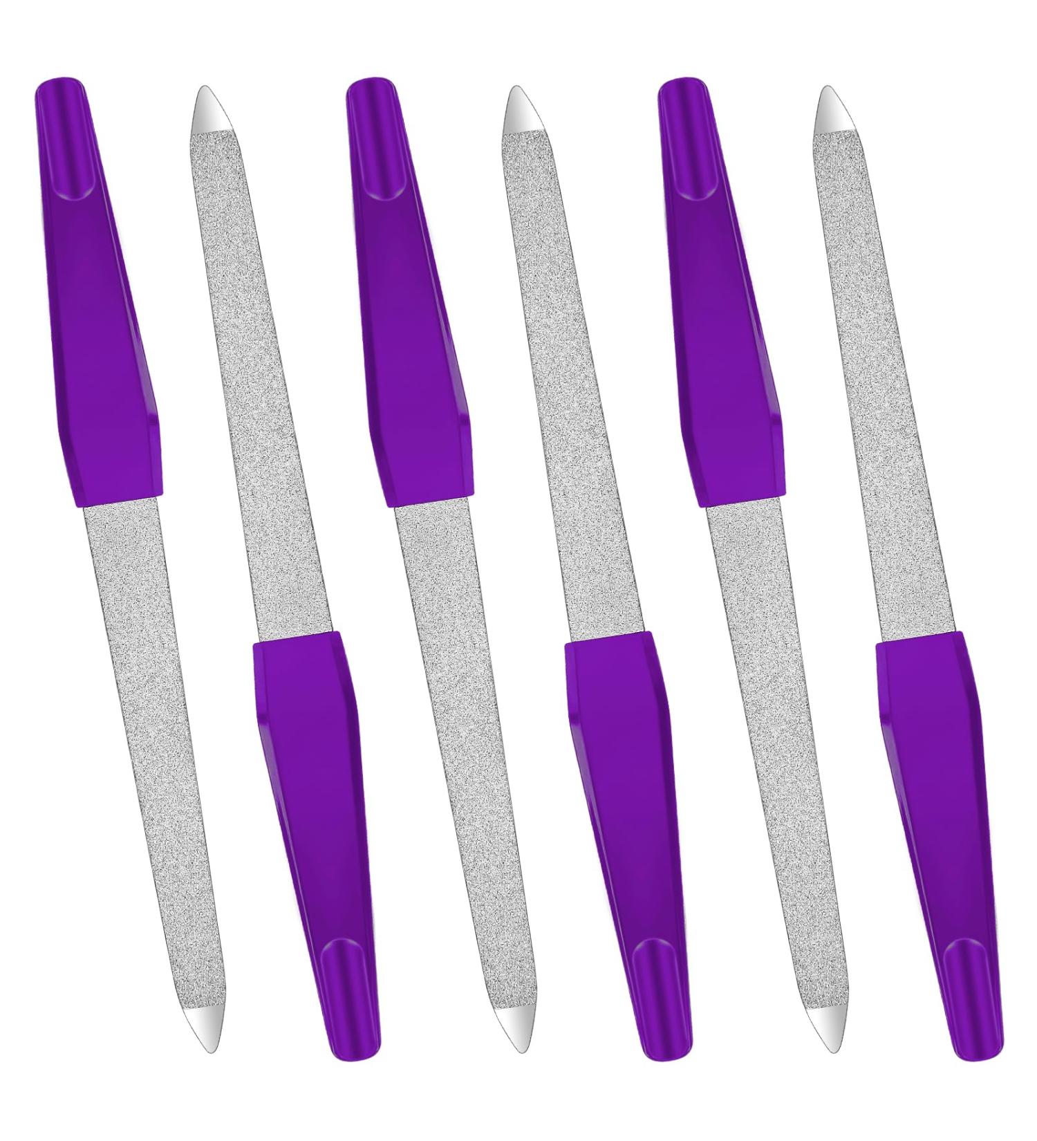 6-Piece Manicure Nail Files Set - Double-Sided Metal File for Natural Nails & Toenails - Purple Non-Slip Handle - Buy Online on GoSupps.com