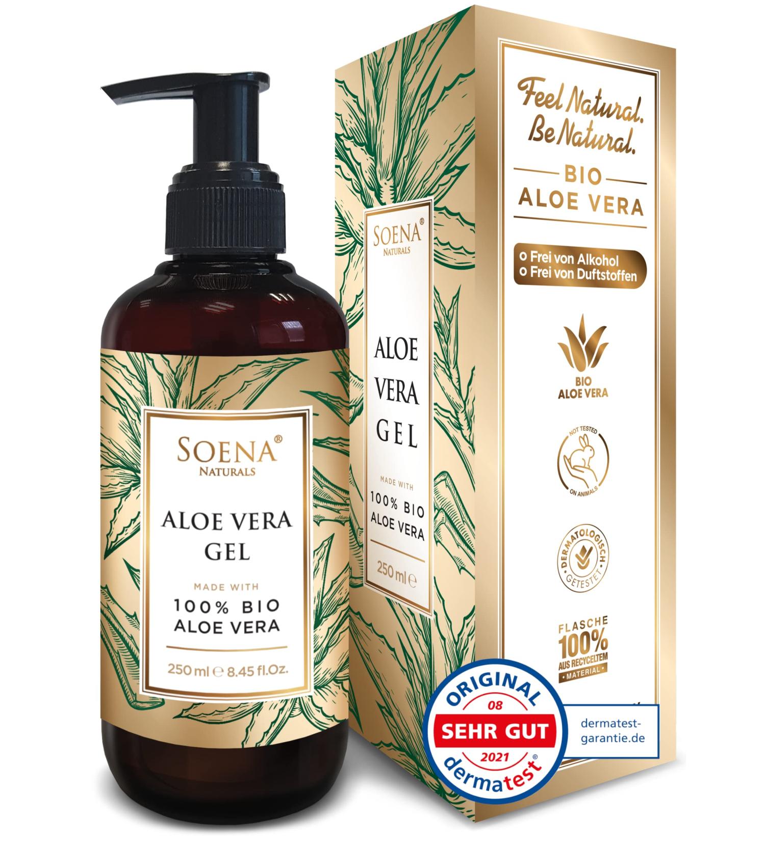 Aloe Vera Gel 100% Organic - Alcohol & Fragrance-Free Moisturizer | Natural Cosmetics | Animal Test-Free | Soena 250ml - Made in Germany - Buy Online on GoSupps.com