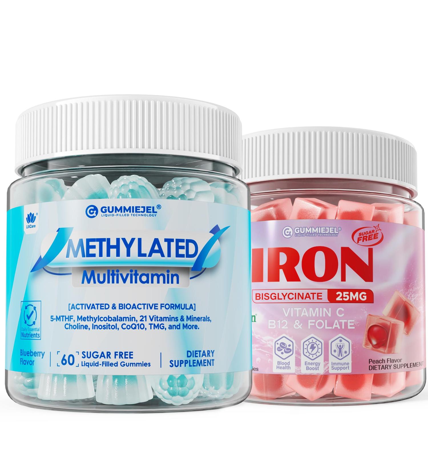 Methylated Multivitamin Gummies 1 Pack with Iron Gummies 1 Pack for Womens and Mens - Buy Online on GoSupps.com