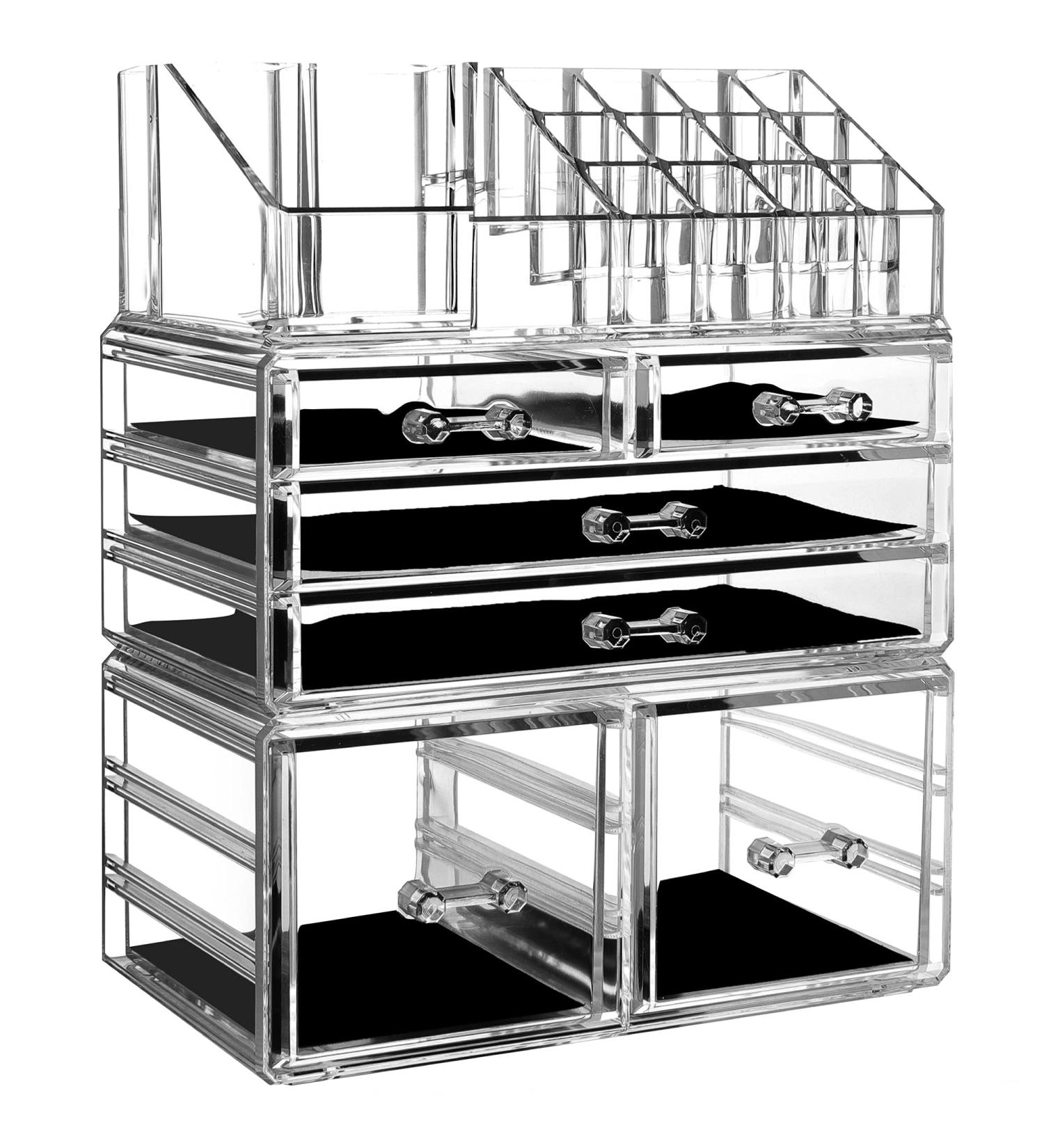 Cq acrylic Makeup Organizer Set - 3 Large Clear Cosmetic Display Cases with 6 Drawers for Vanity Storage - Buy Online on GoSupps.com