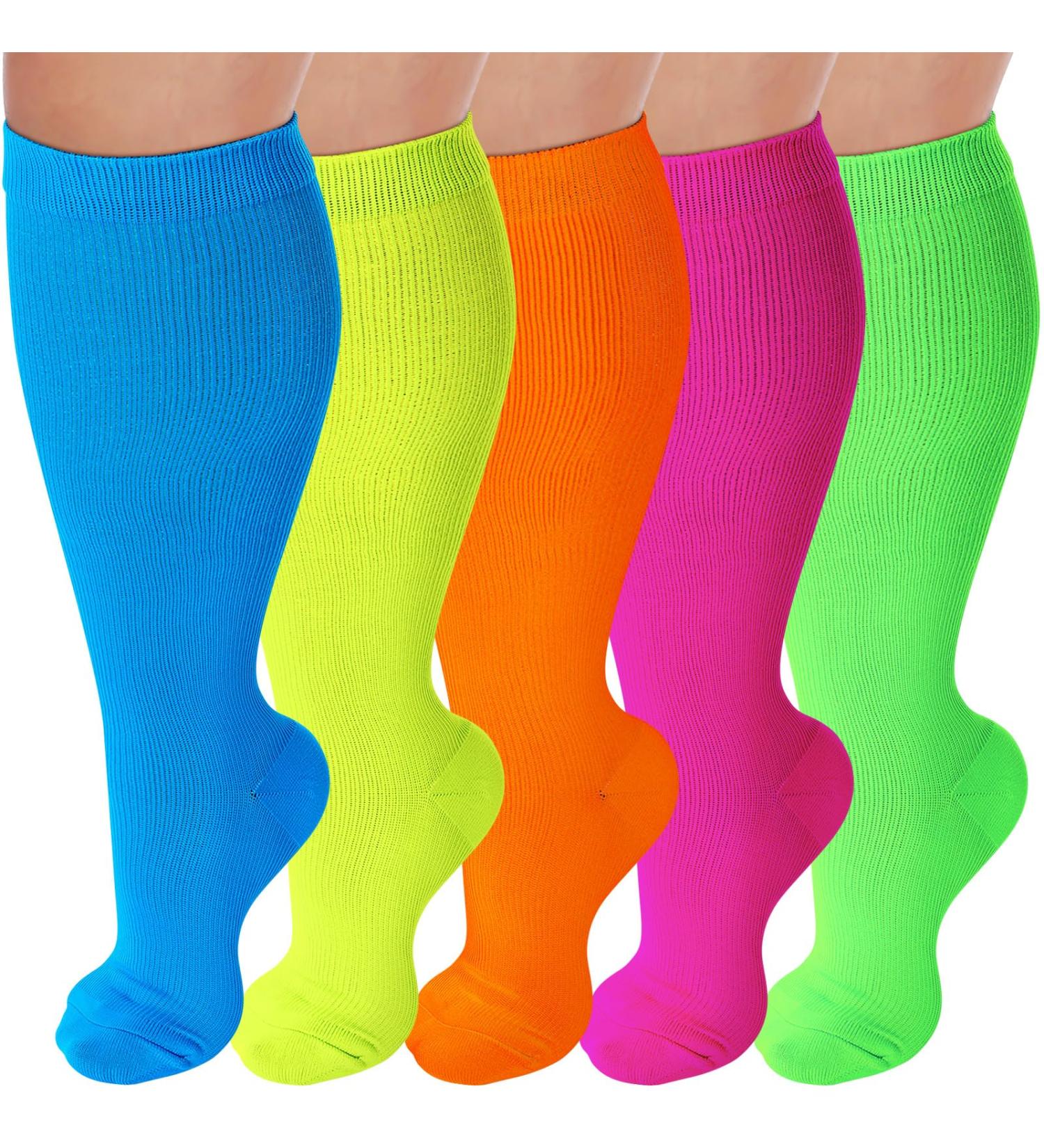 10 Pairs Plus Size Neon Over The Calf Socks | Extra Wide Knee High Socks for Diabetic & Lymphedema | Unisex Athletic Socks in 5 Colors - Buy Online on GoSupps.com