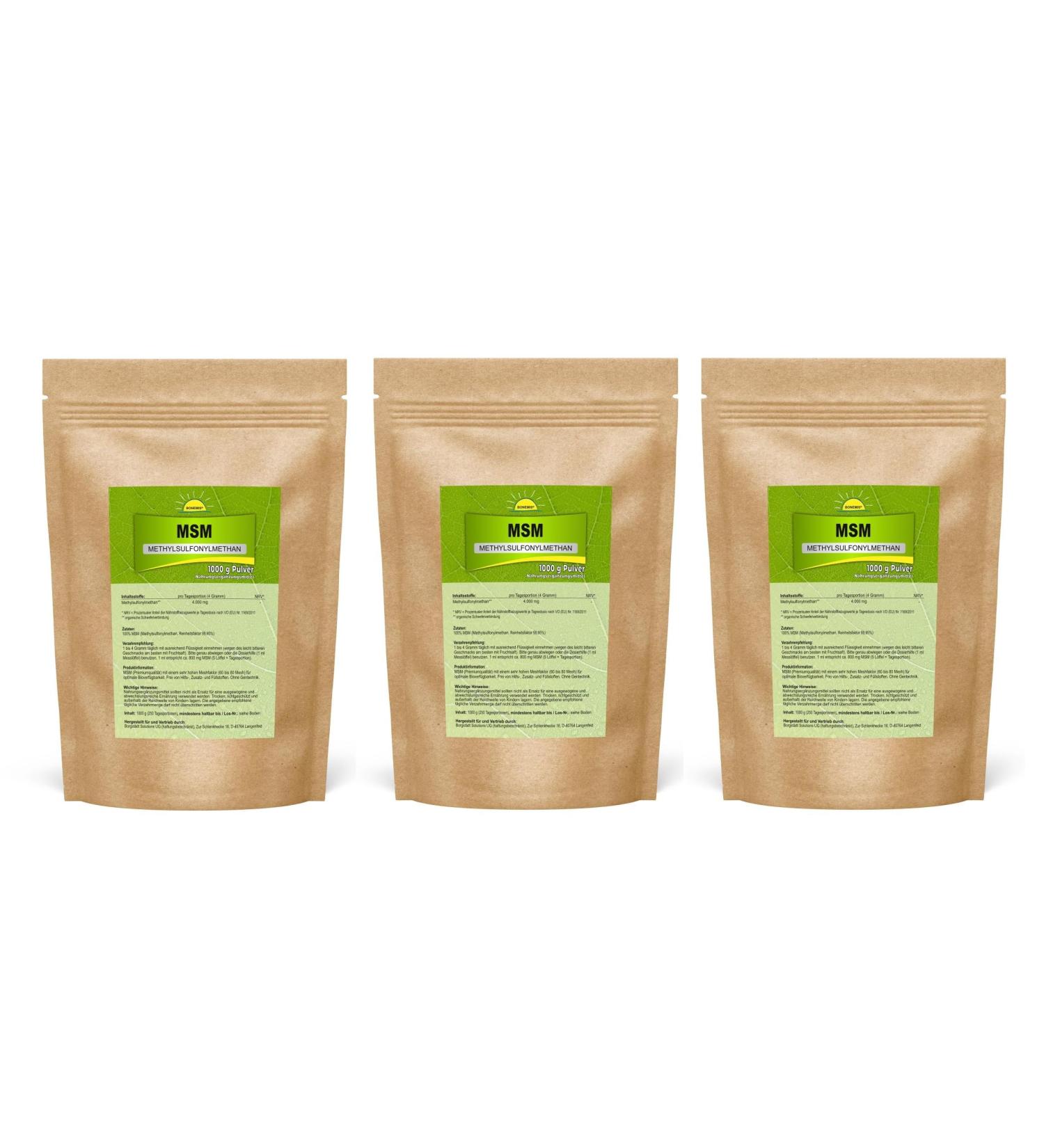 Bonemis Premium MSM Powder 3 kg - 99.95% Pure No Silicon Dioxide No DMSO - High Quality MSM for Joint Support & Wellness - Buy Online on GoSupps.com