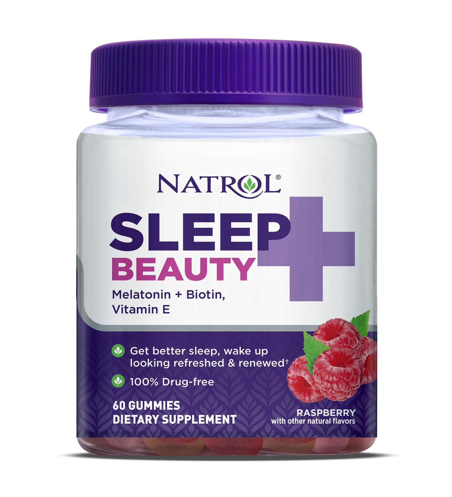 Natrol Sleep Beauty Gummies - Melatonin  Biotin & Vitamin E - 100% Drug Free - Raspberry Flavor - 60 Count - Buy Online on GoSupps.com