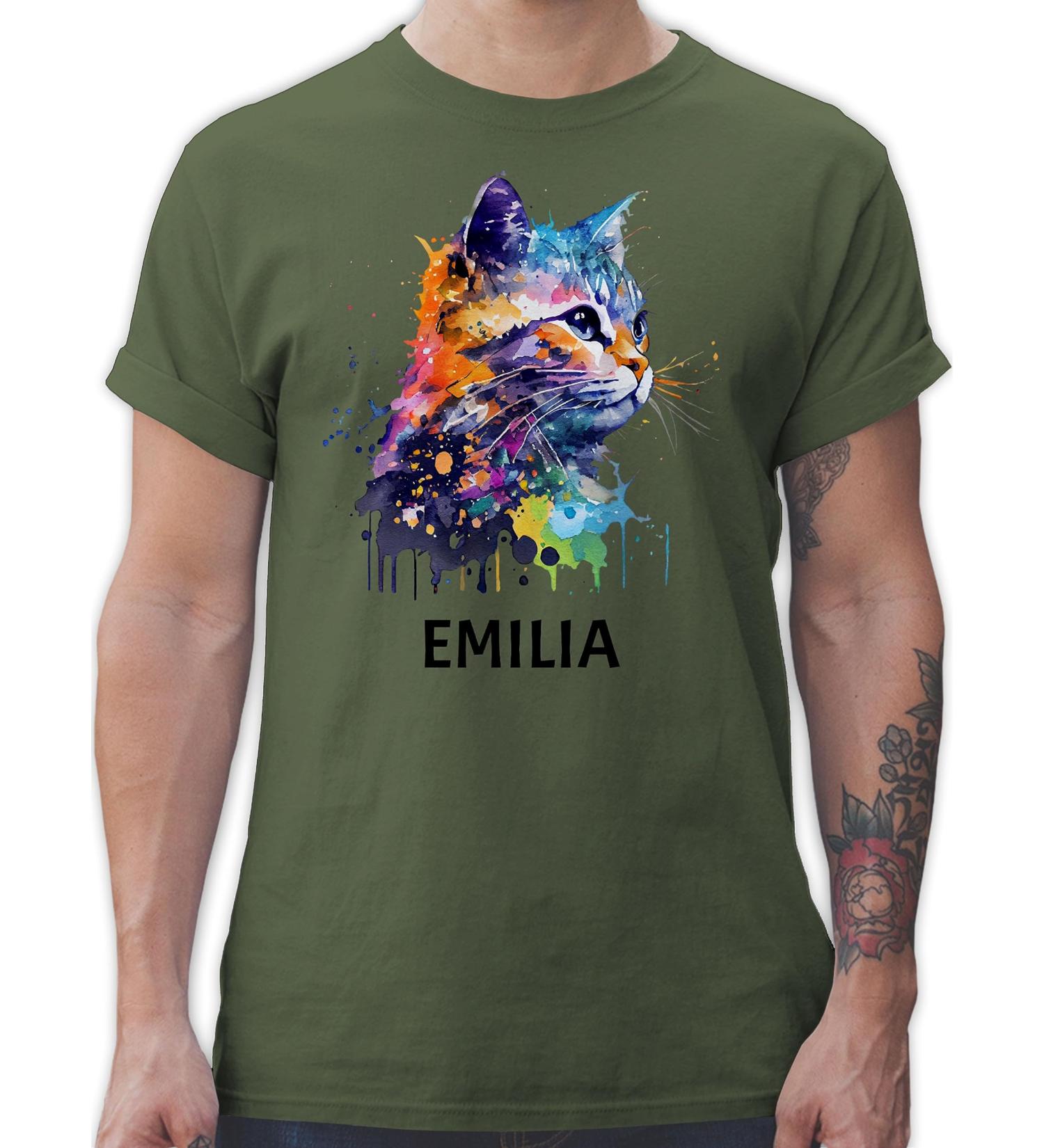 Personalized Cat Lover T-Shirt for Men - Custom Gift by Shirtracer - Army Green - Buy Online on GoSupps.com