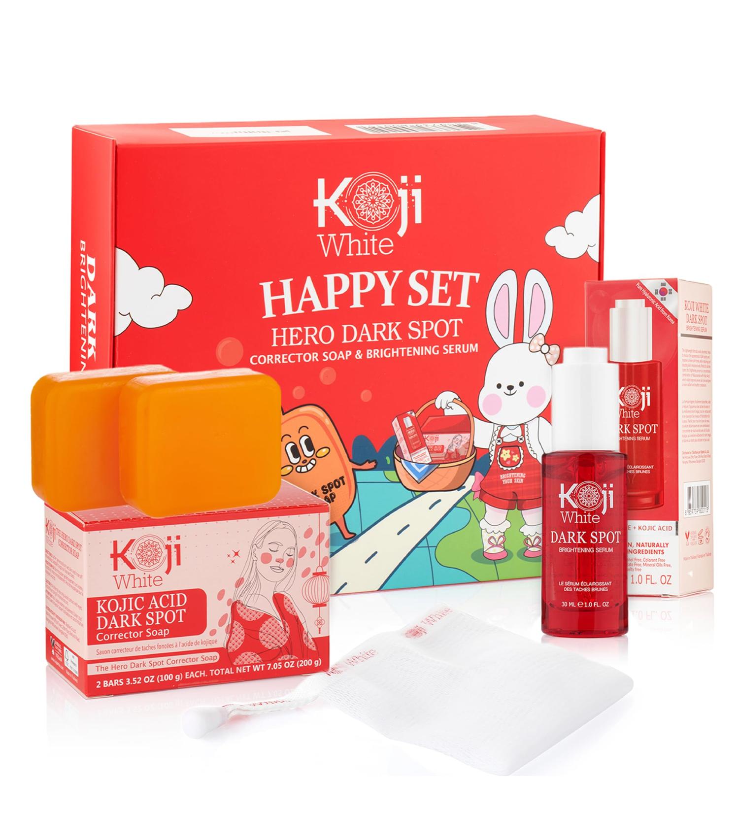 Koji White Facial Skin Care Set - Dark Spot Corrector Soap & Brightening Serum with Kojic Acid Niacinamide & Vitamin C - Vegan Moisturizer - Buy Online on GoSupps.com