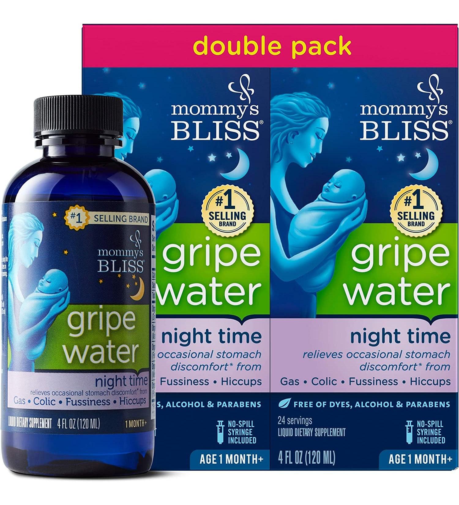 Mommy's Bliss Gripe Water Night Time - 4 Fl Oz (Pack of 2) for Gas, Colic & Fussiness Relief in Infants 1 Month+ | Gentle & Safe Formula - Buy Online on GoSupps.com