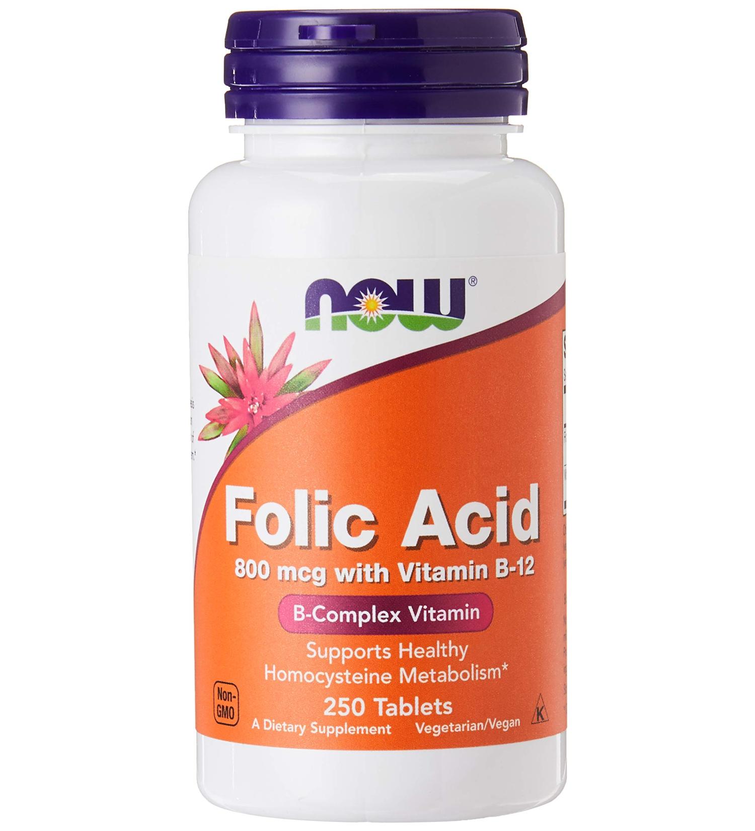 Now Foods Folic Acid 800mcg 250 Capsules - Essential Vitamin for Health and Wellness - Buy Online on GoSupps.com