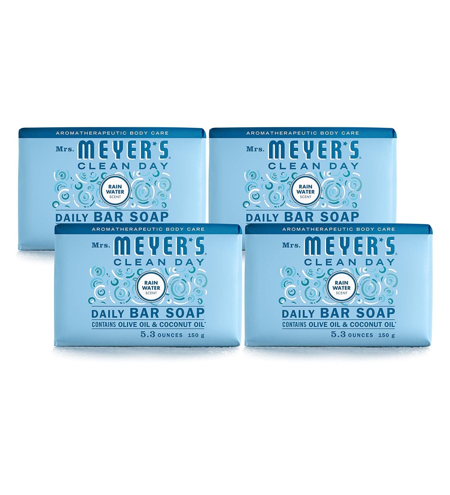 Mrs. Meyer's Rain Water Bar Soap 5.3 oz - Set of 4 Bars with Essential Oils | Body Wash & Hand Soap - Buy Online on GoSupps.com