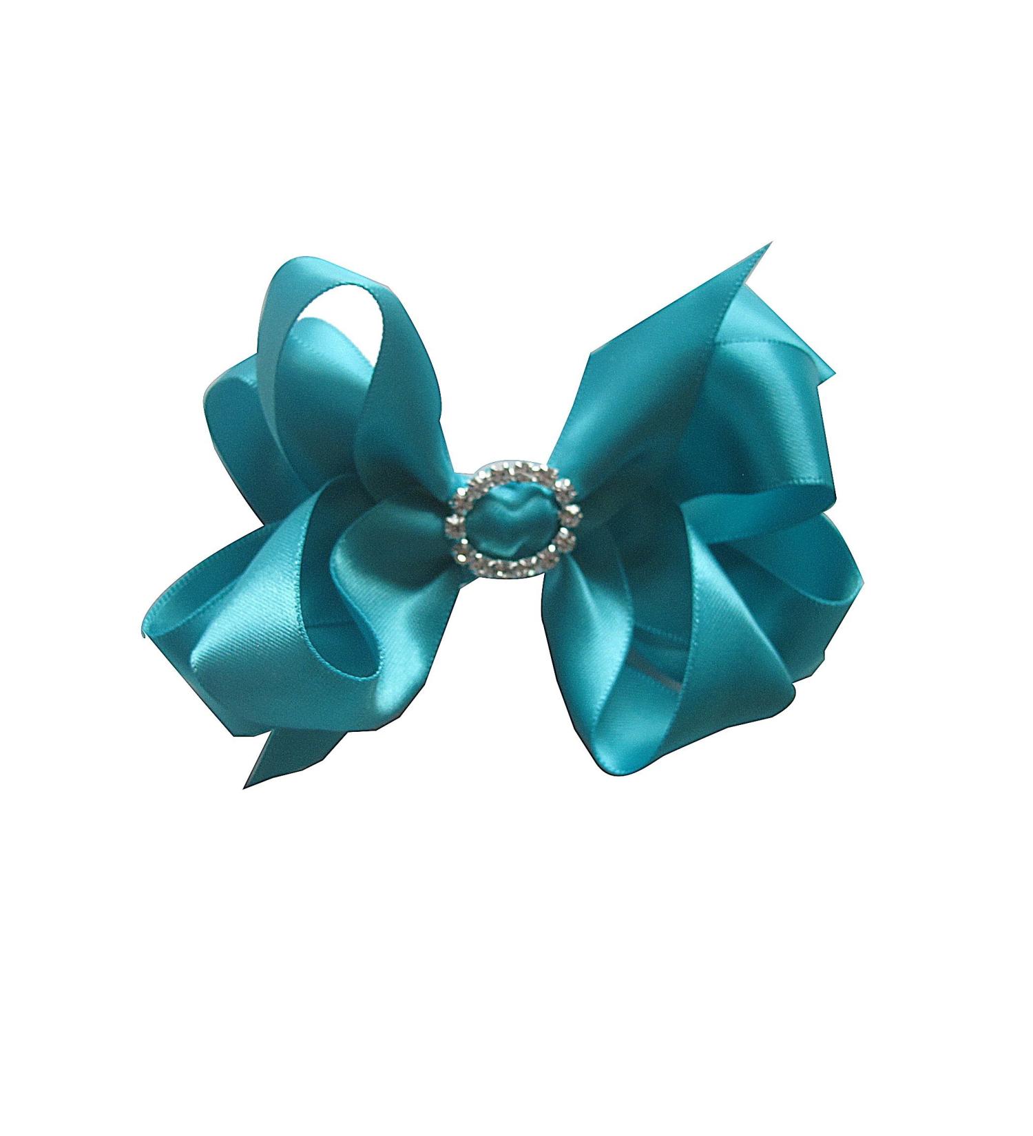 PrettyBoutique 4.5 Inches Girls Rhinestone Satin Hair Bow Alligator Clip (Teal) - Buy Online on GoSupps.com