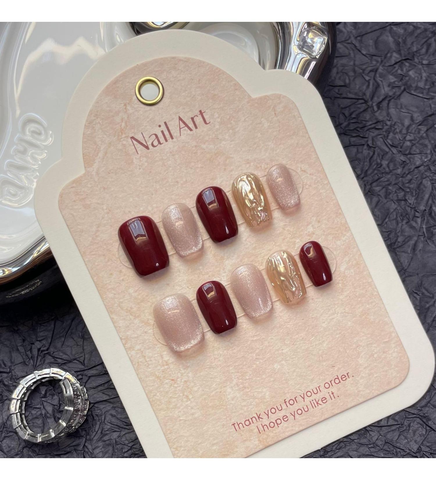 Nail Tips False Nails Tips Art Press on Nails Short Handmade Press On Nails Cat Eyes Pure Ballerina Decoration False Nails Full Cover Nail Tips Art(9-XS) - Buy Online on GoSupps.com