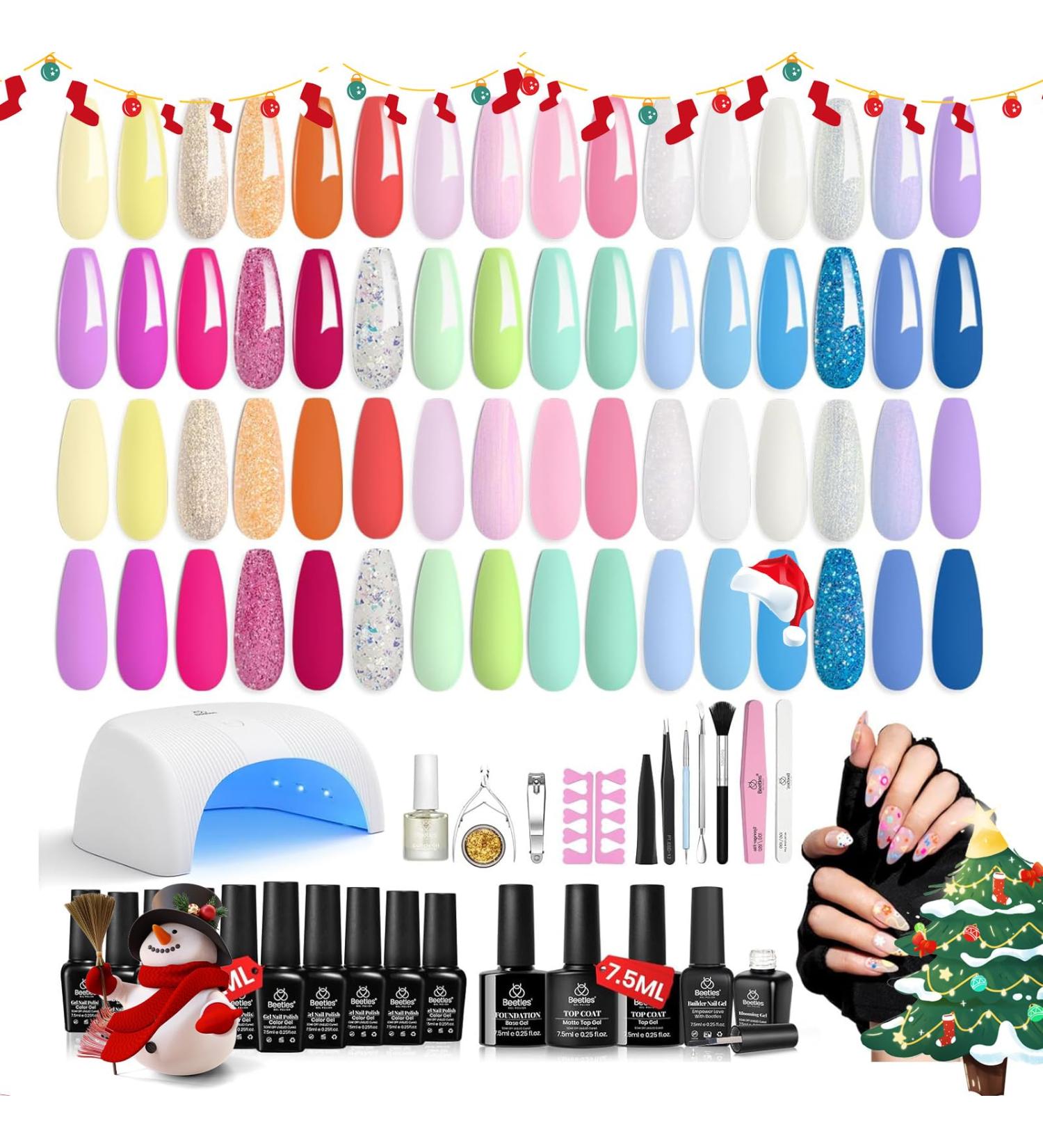 Beetles 52 Pcs Gel Nail Polish Kit with 36W Nail Dryer - 32 Colors Glitter Gel Set - Base and Top Coat Included - Nail Art Starter Kit by Bonbon Ville - Buy Online on GoSupps.com