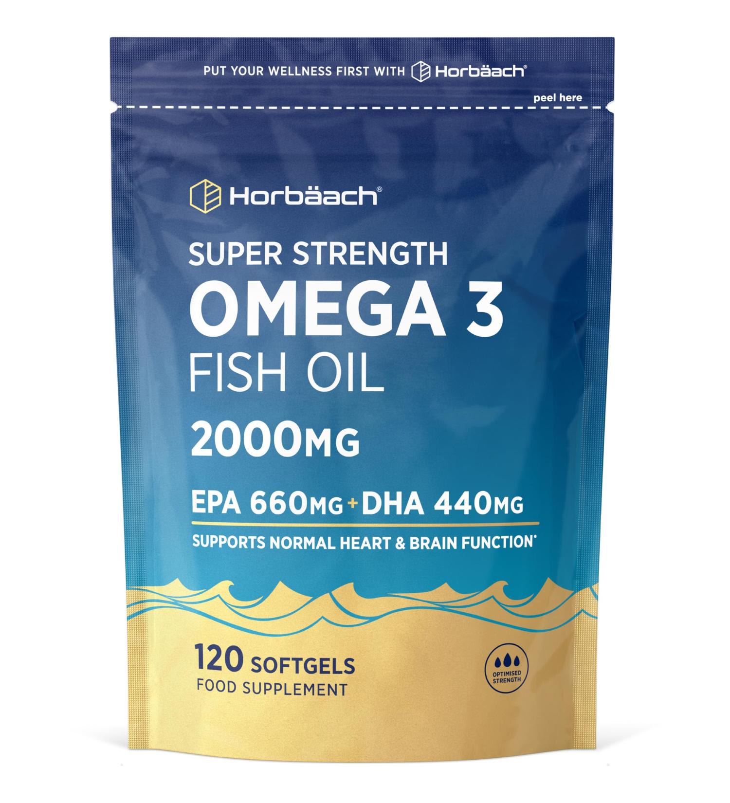 Omega 3 Capsules High Strength 2000mg with 660mg of EPA and 440mg of DHA | 120 Count (2 Months Supply) | Natural Source of Omega 3 Fish Oil | by Horbaach - Buy Online on GoSupps.com
