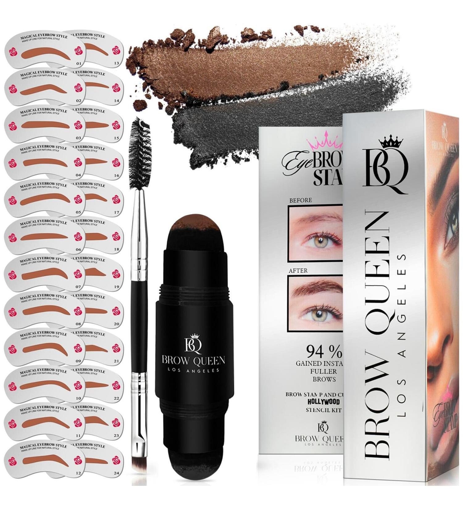 Eyebrow Stamp Kit - Professional Dual-Color Powder Stencil with 24 Templates & Brush - Waterproof & Smudge-Proof (Dark Brown - Buy Online on GoSupps.com