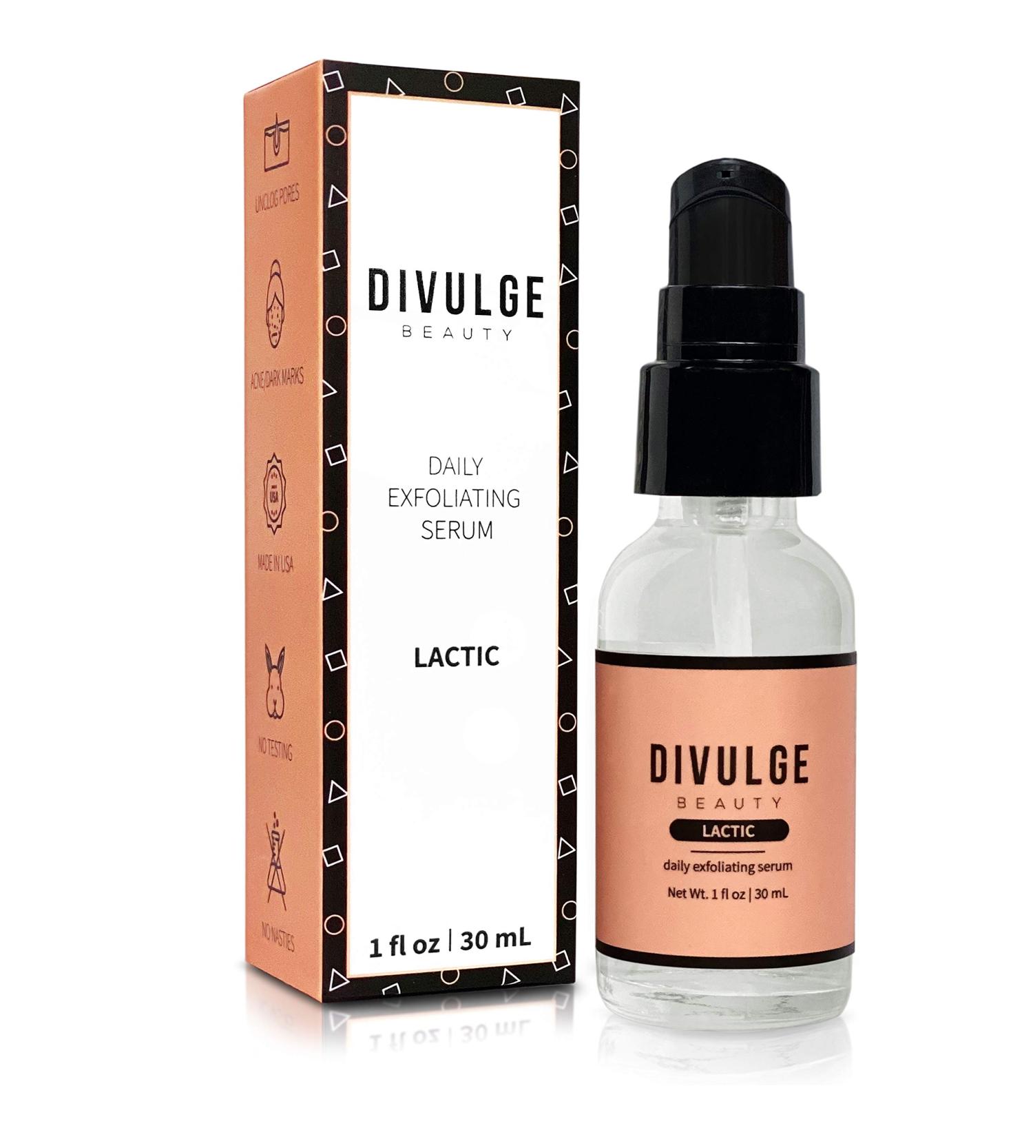 AHA 10% Lactic Acid Daily Exfoliating Serum 1 oz - Clear Pigmentation, Sun Damage, Acne - Divulge Beauty - Buy Online on GoSupps.com