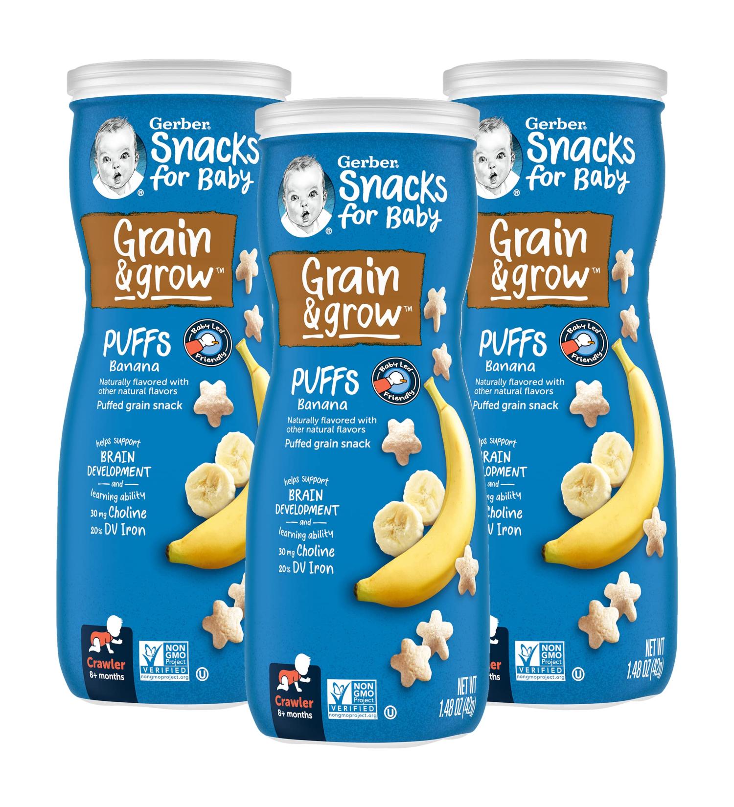 Gerber Baby Banana Grain & Grow Puffs, 1.48oz (Pack of 3) - Non-GMO Whole Grain Snack for Crawlers - Buy Online on GoSupps.com