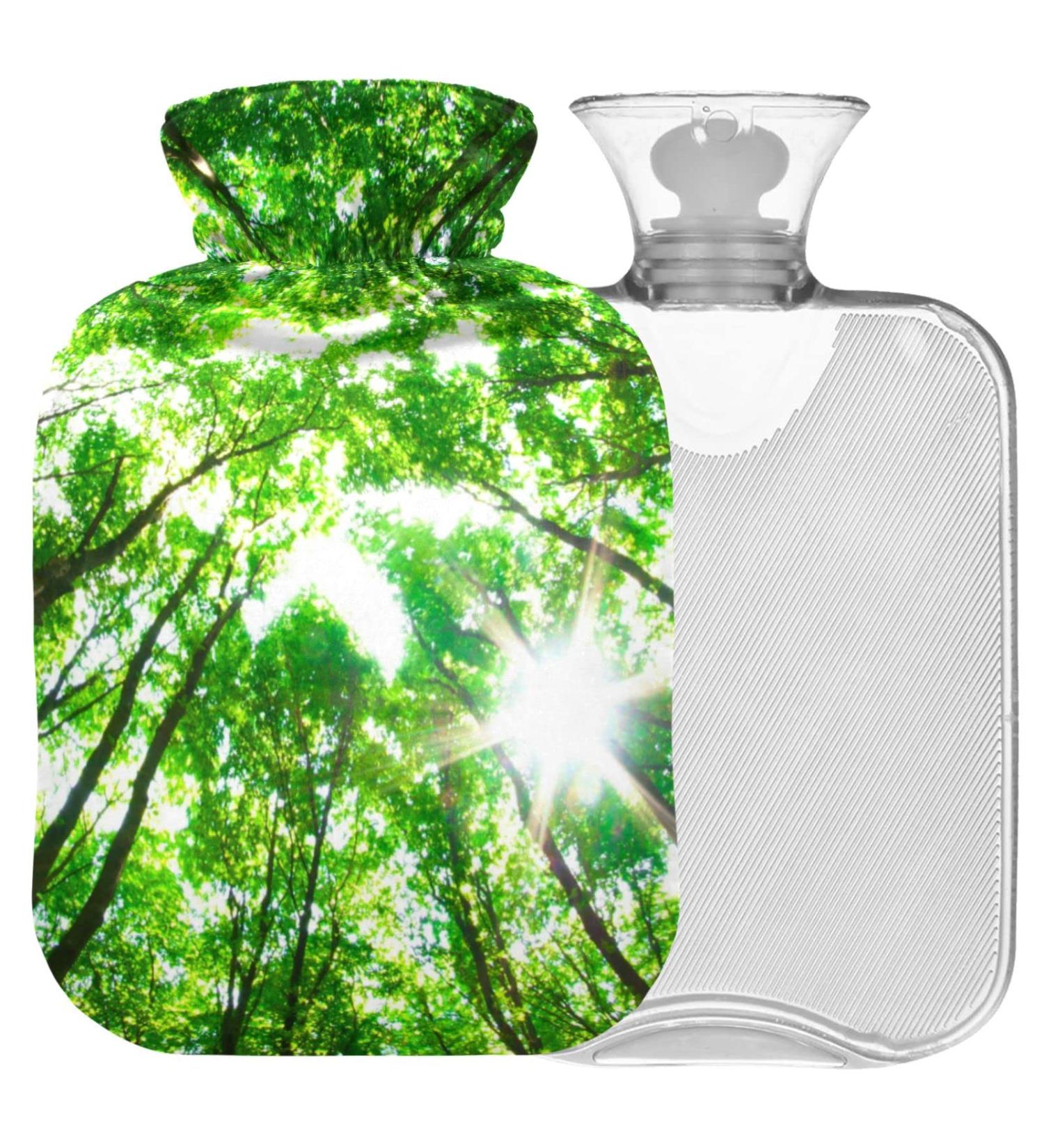 Buy NAANLE Transparent Hot Water Bottle with Tree of Life Cover - 1L Heat Bottle for Back Pain Relief & Cold Therapy | Green Forest Design - Buy Online on GoSupps.com