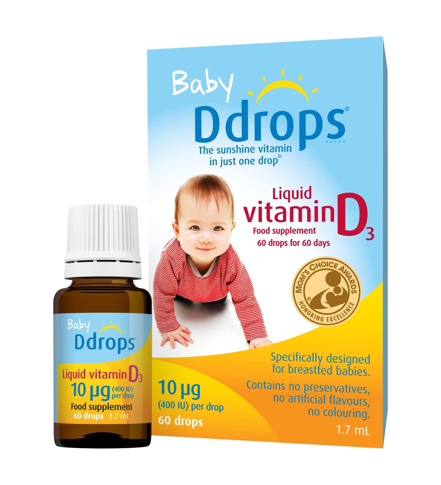 Baby Ddrops 10g 60 Drops | Daily Vitamin D3 Supplement for Infants & Children | Supports Teeth & Bone Health | Non-GMO & Allergy-Friendly - Buy Online on GoSupps.com