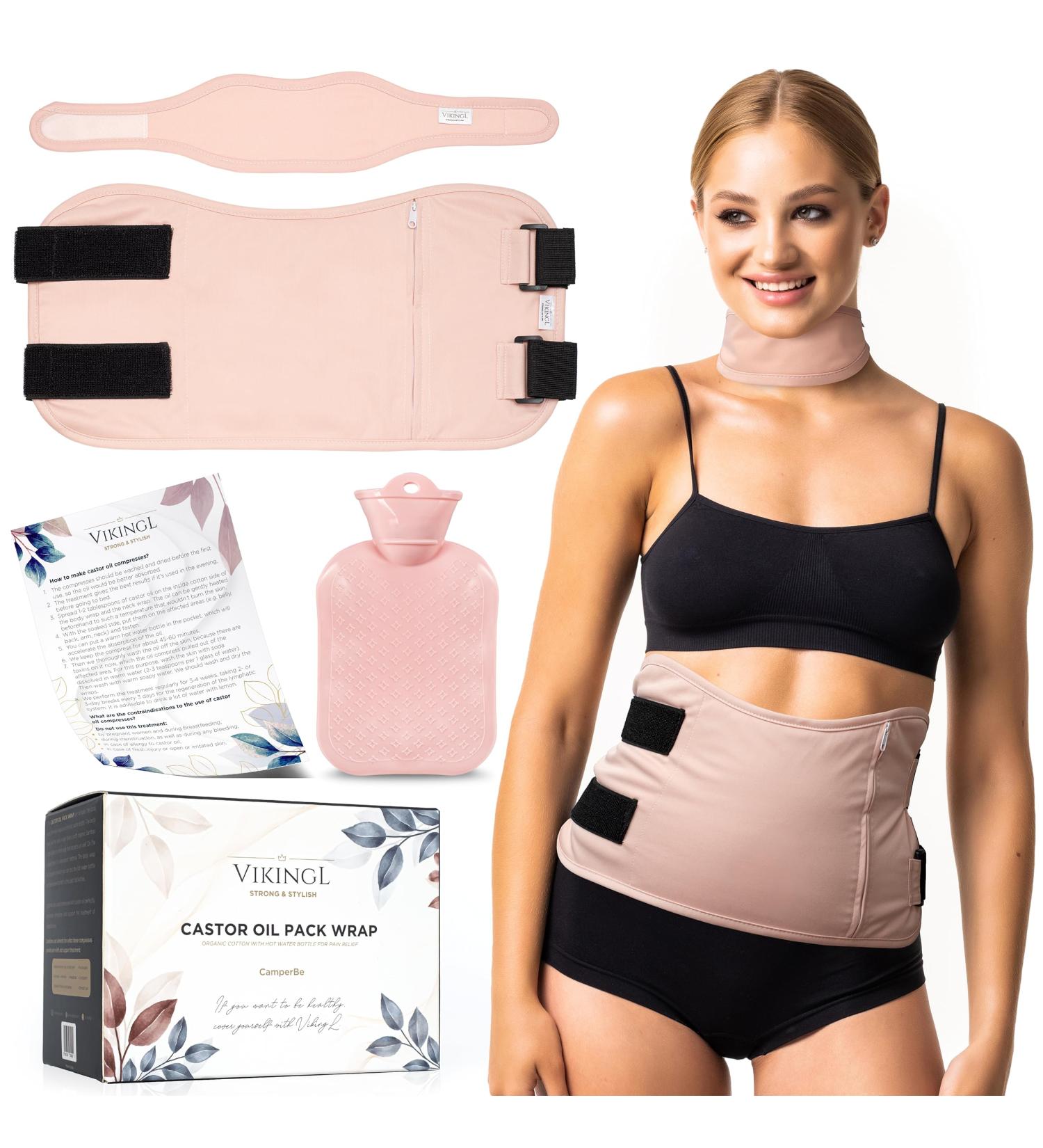 Vikingl Castor Oil Pack - Organic Cotton Hot Water Bottle for Pain Relief & Liver Detox | Body Compress Set for Stomach & Neck - Buy Online on GoSupps.com