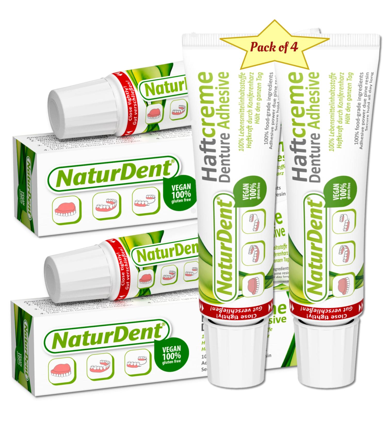 NaturDent Women's Denture Adhesive - Ultra Strong Hold, No Zinc or Paraffin - 100% Food Grade Ingredients (Pack of 4) - Buy Online on GoSupps.com
