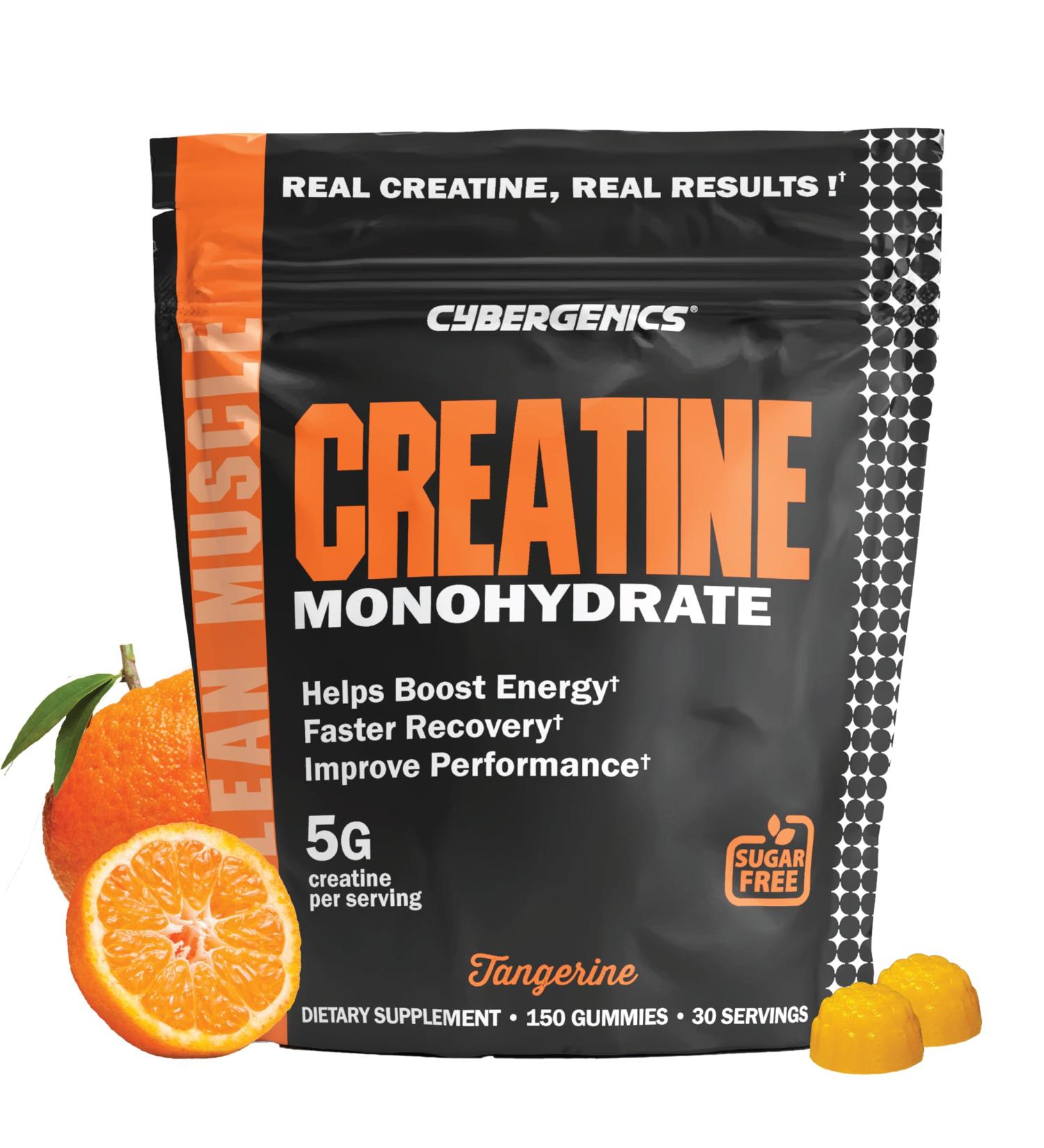 Cybergenics Creatine Monohydrate Gummies 5g Pure Creatine per Serving for Muscle Strength Recovery Energy & Cognitive Support Sugar-Free Natural Tangerine Flavor 150 Gummies for Men & Women - Buy Online on GoSupps.com