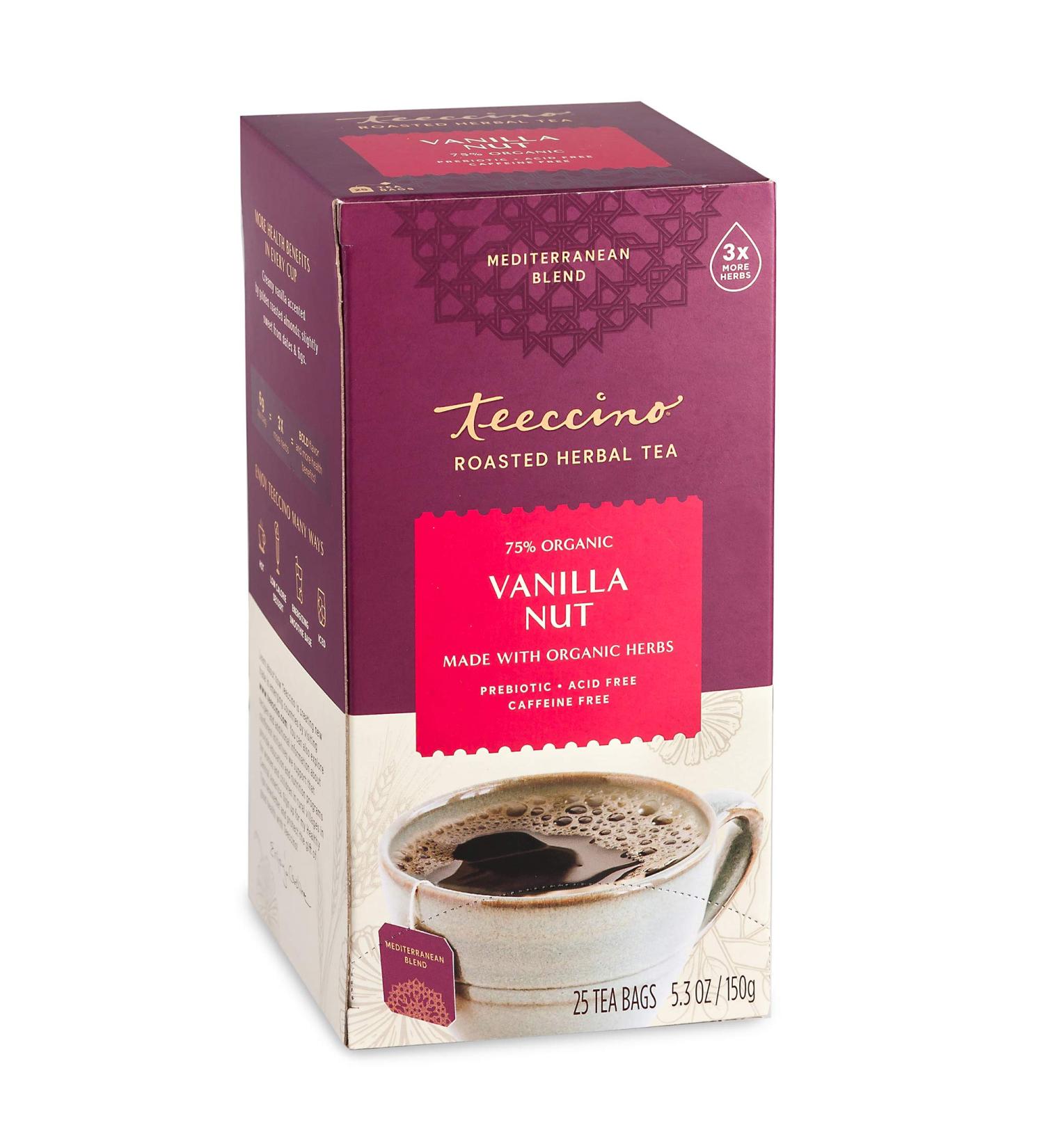 Teeccino Vanilla Nut Herbal Tea - Caffeine Free, 25 Bags (5.3 oz) - Roasted Tea - Buy Online on GoSupps.com