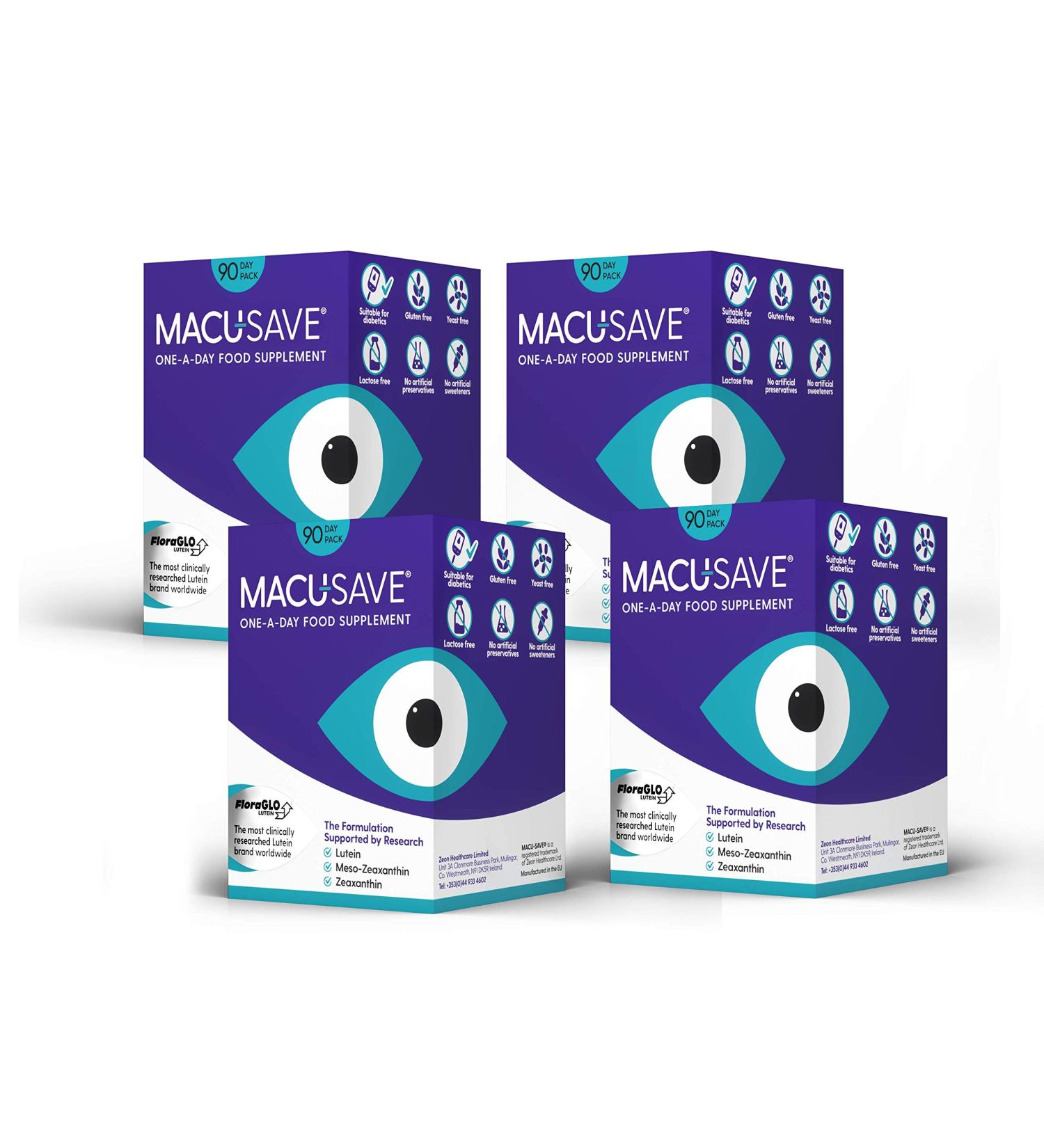 1 Year Supply-Macu-SAVE Eye Supplement with Meso-Zeaxanthin/Lutein and Zeaxanthin - Pack of 4 X 90 Capsules