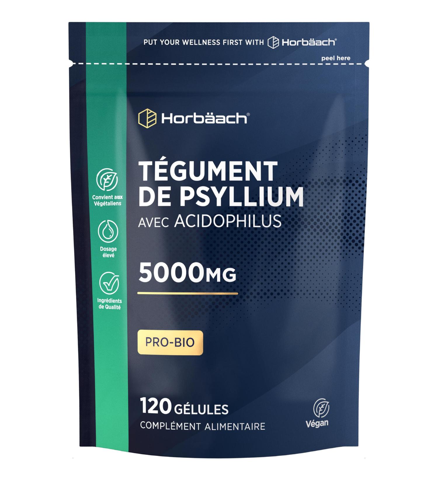 Psyllium Blond Gelules 5000mg avec ProBio Acidophilus | 120 Gelules V g taliennes | Psyllium Husk Fibre | Horbaach - Buy Online on GoSupps.com