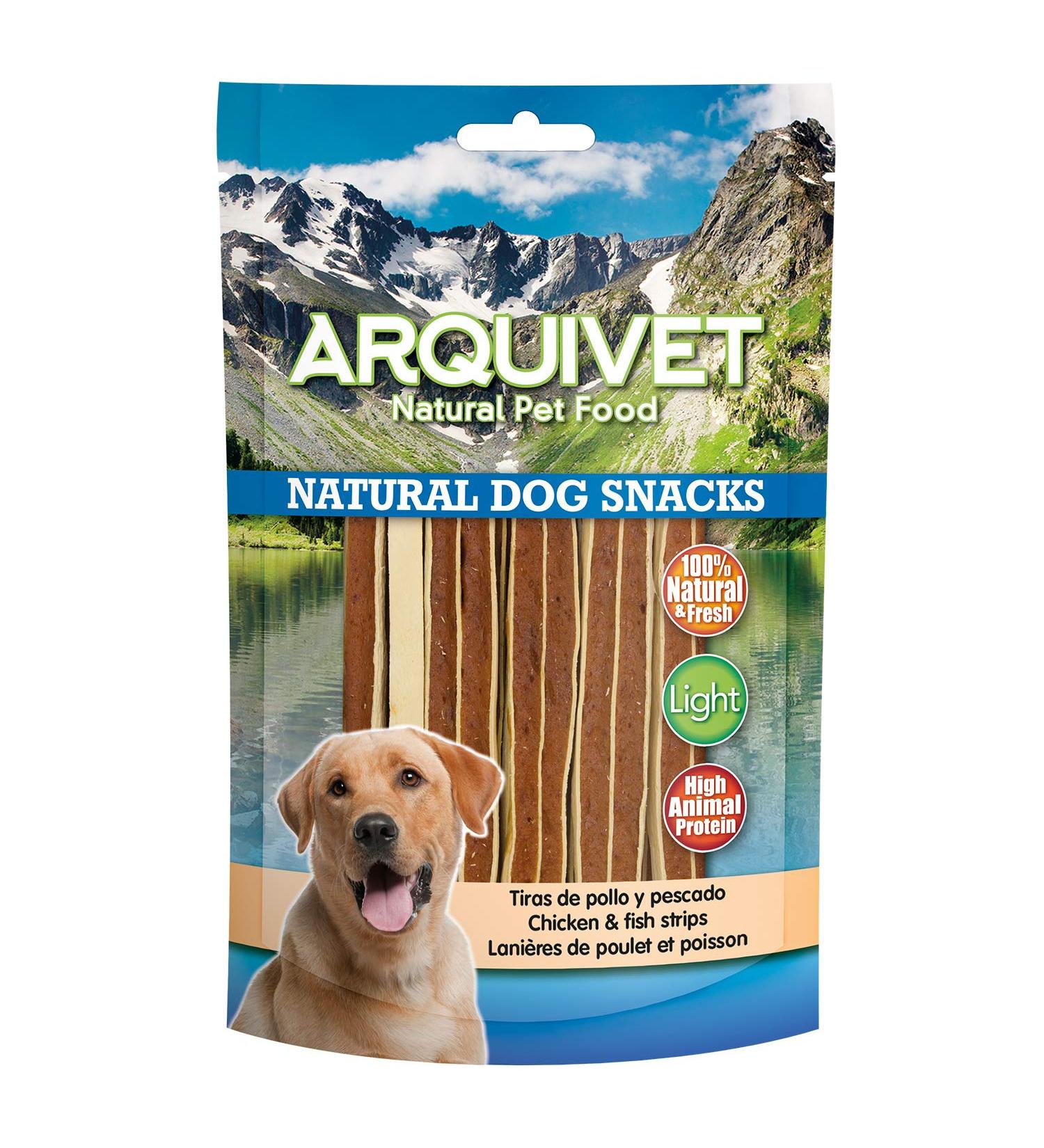 ARQUIVET Chicken & Fish Strips 100g - 100% Natural Dog Snacks - Chuches Prizes Candies & Rewards - Buy Online on GoSupps.com
