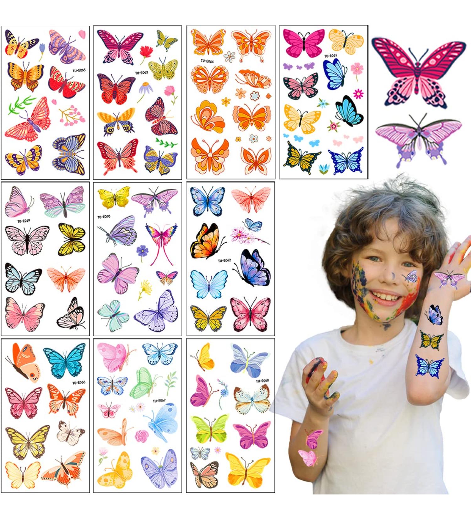 100 Colorful Waterproof Butterfly Temporary Tattoos - Watercolor Flower & Butterfly Stickers for Women, Kids - Body & Face Decoration, Party Favor - Buy Online on GoSupps.com