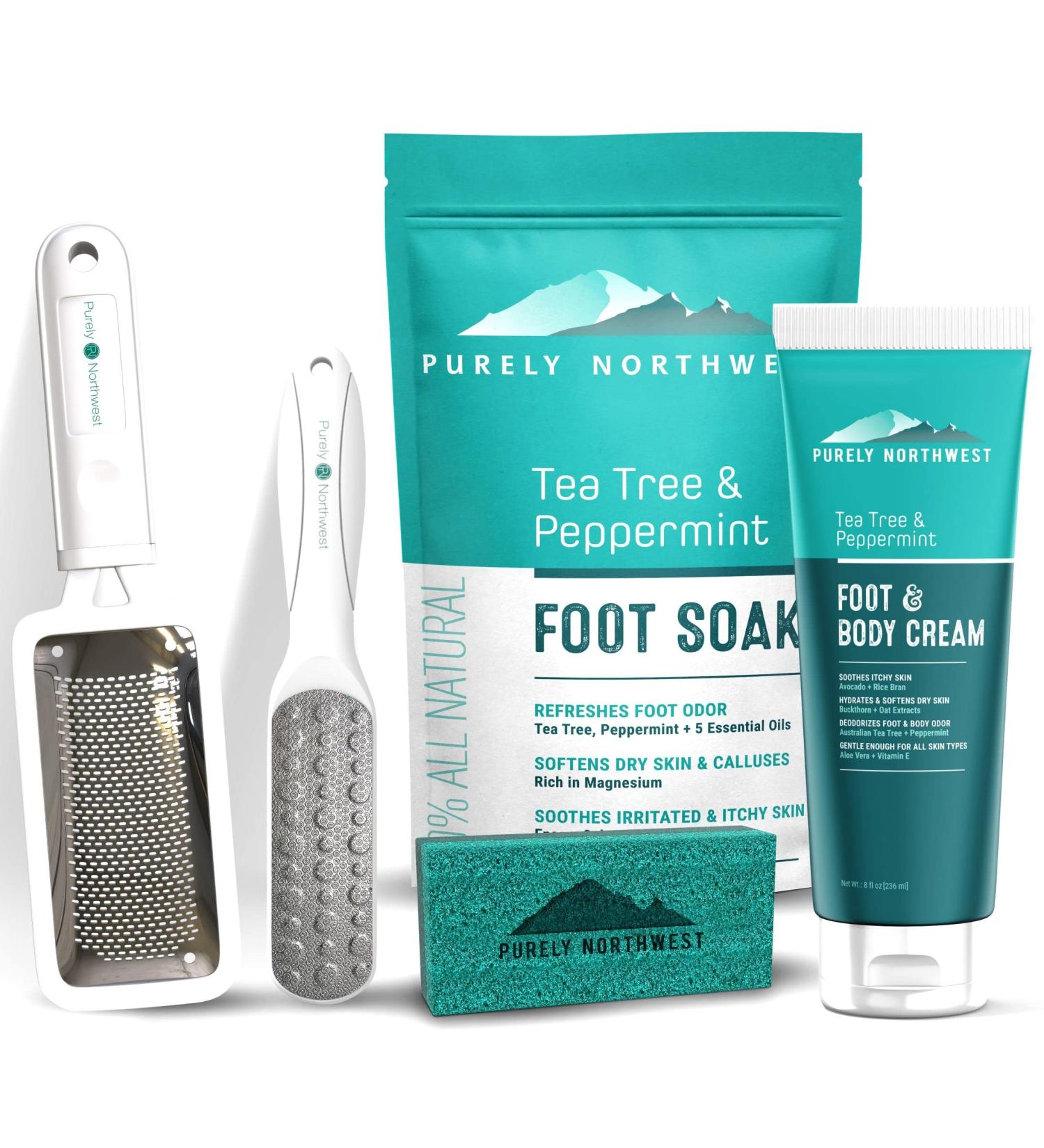 5 Piece Professional Pedicure Set for Softening and Removing Callused Skin Naturally - Includes Surgical Steel Tools and Tea Tree Epsom Salt Foot Soak - Buy Online on GoSupps.com