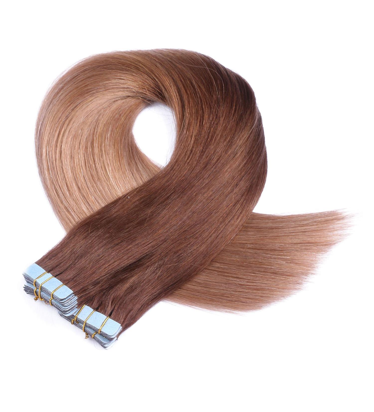 Tape In Hair Extensions #4/27 Ombre - 40cm 100% Remy Human Hair 60 Tresses 2.5g Each - Best Quality for Luxurious Hair Transformation - Buy Online on GoSupps.com
