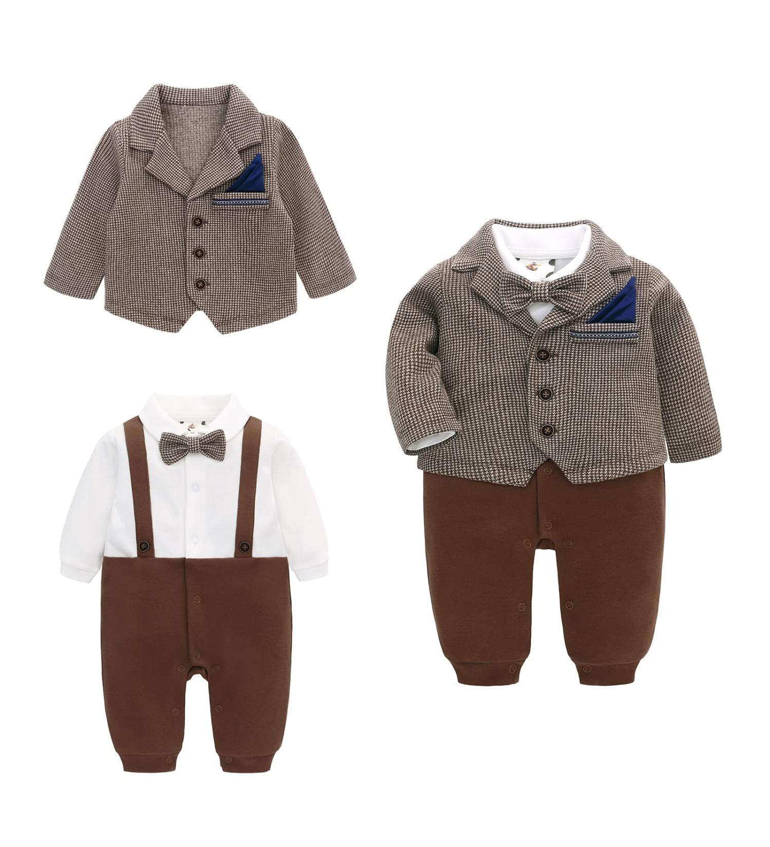 Famuka Baby Boy Formal Wedding Outfit Suit 3 Months Brown | Gentleman Tuxedo with Bows | 2 PCS Set - Buy Online on GoSupps.com