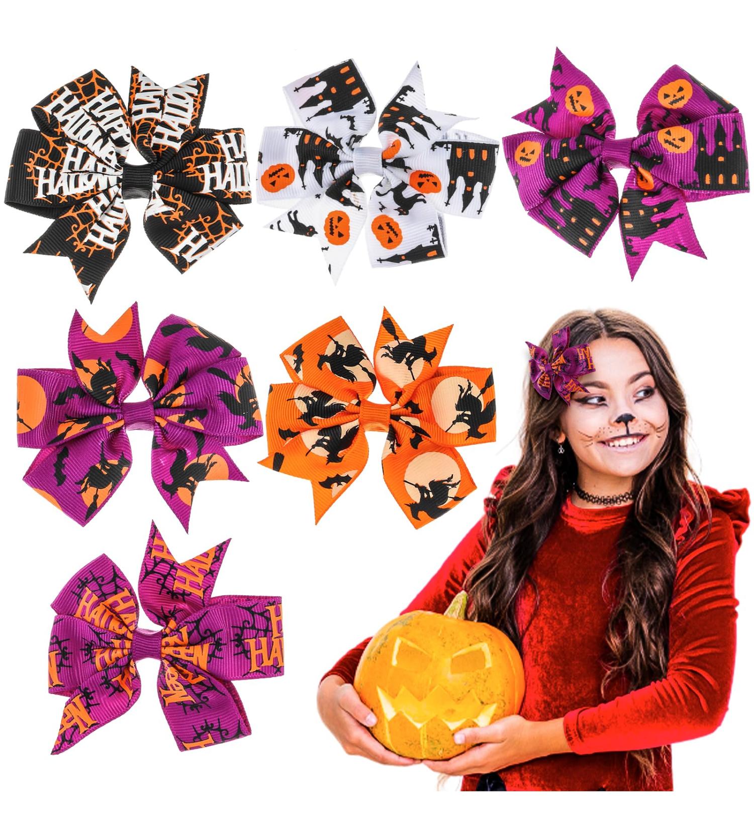 Sibba 6 Pieces Halloween Christmas Bow Hair Pins - Pumpkin Bat Boutique Clip Set for Girls - Buy Online on GoSupps.com
