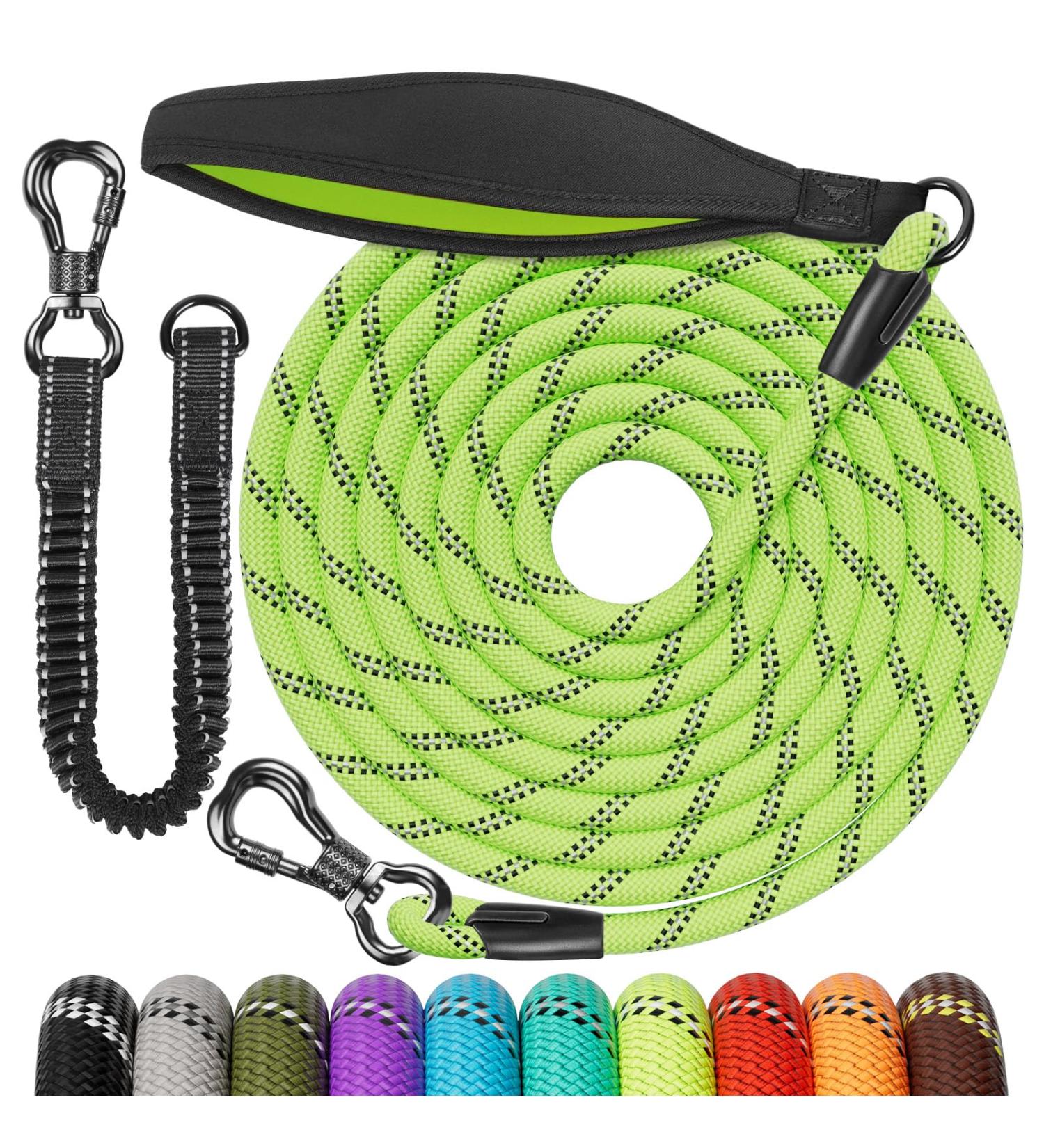 Buy Aystkniet Bungee Drag Line for Dogs | Shock-Absorbing Leash with Padded Handle - 3m 5m 10m 15m 20m 30m Options - Reflective Lockable Hook for Medium & Large Dogs - Green - Buy Online on GoSupps.com