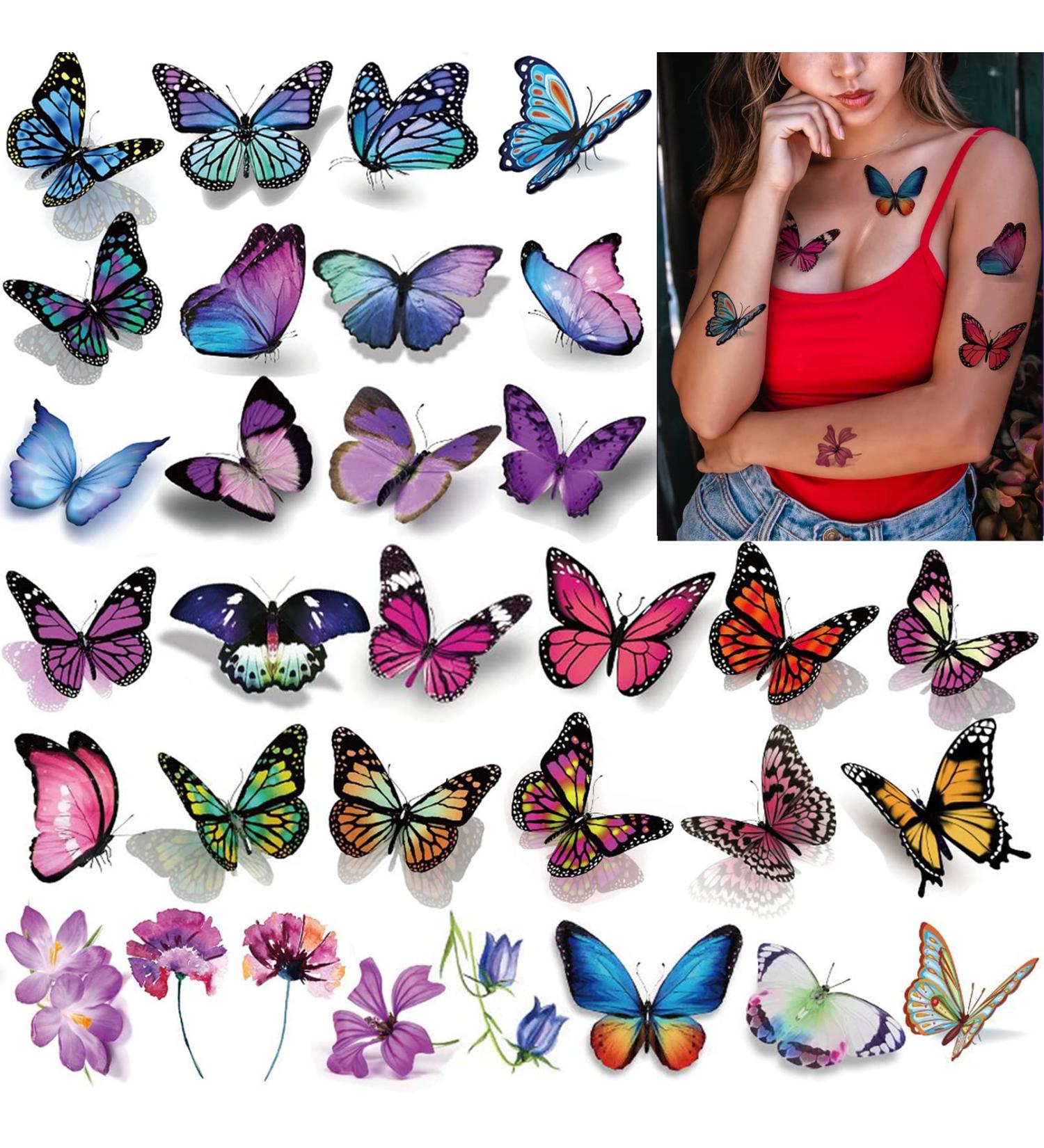 Colorful Butterfly Temporary Tattoos - 120 Pcs, Waterproof & 3D | For Women, Girls, Kids - Perfect for Face, Body, Arm - Ideal for Birthday Parties & Gifts - Buy Online on GoSupps.com