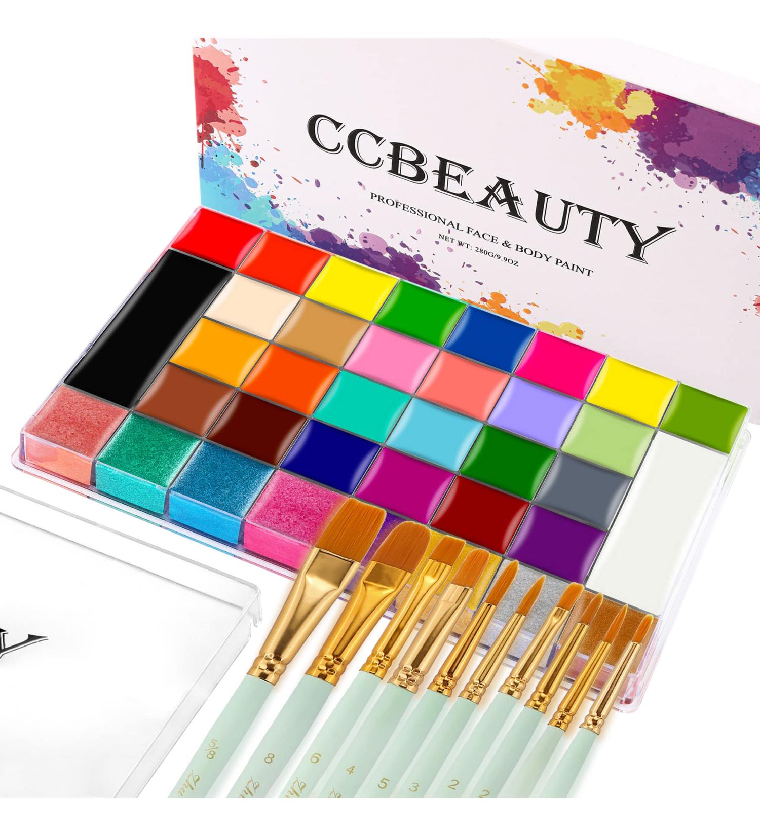 CCbeauty 36 Colors Face Body Paint Oil Palette with Green Brushes Kit | Professional, Non-Toxic, Hypoallergenic for Halloween, Cosplay, SFX | Adults & Girls - Buy Online on GoSupps.com