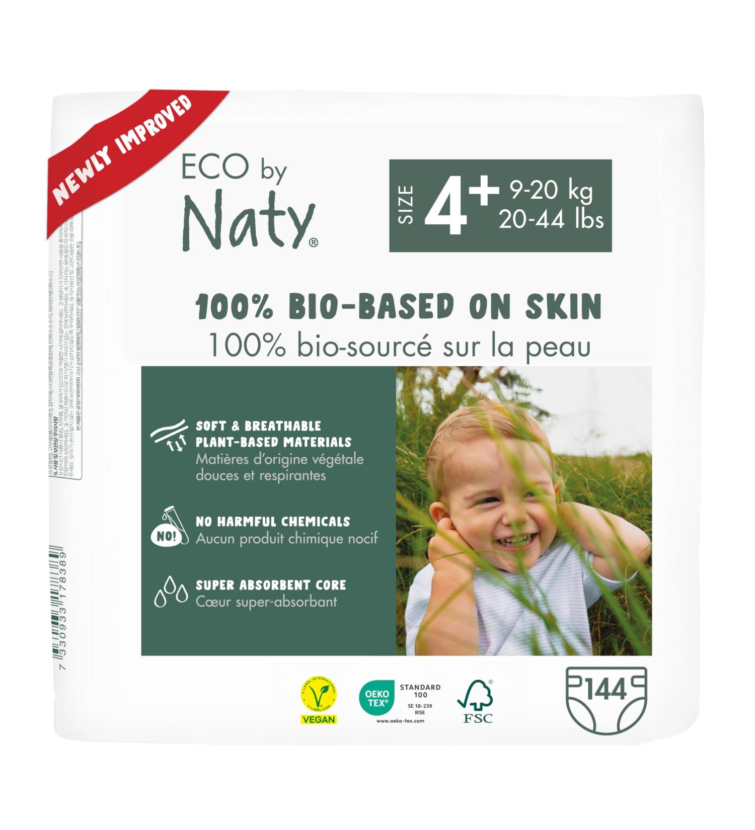 Eco by Naty Baby Eco Diapers - Premium Bio Diapers for Sensitive Skin | Size 4+ | 144 Pieces | Plant-Based & Environmentally Friendly - Buy Online on GoSupps.com
