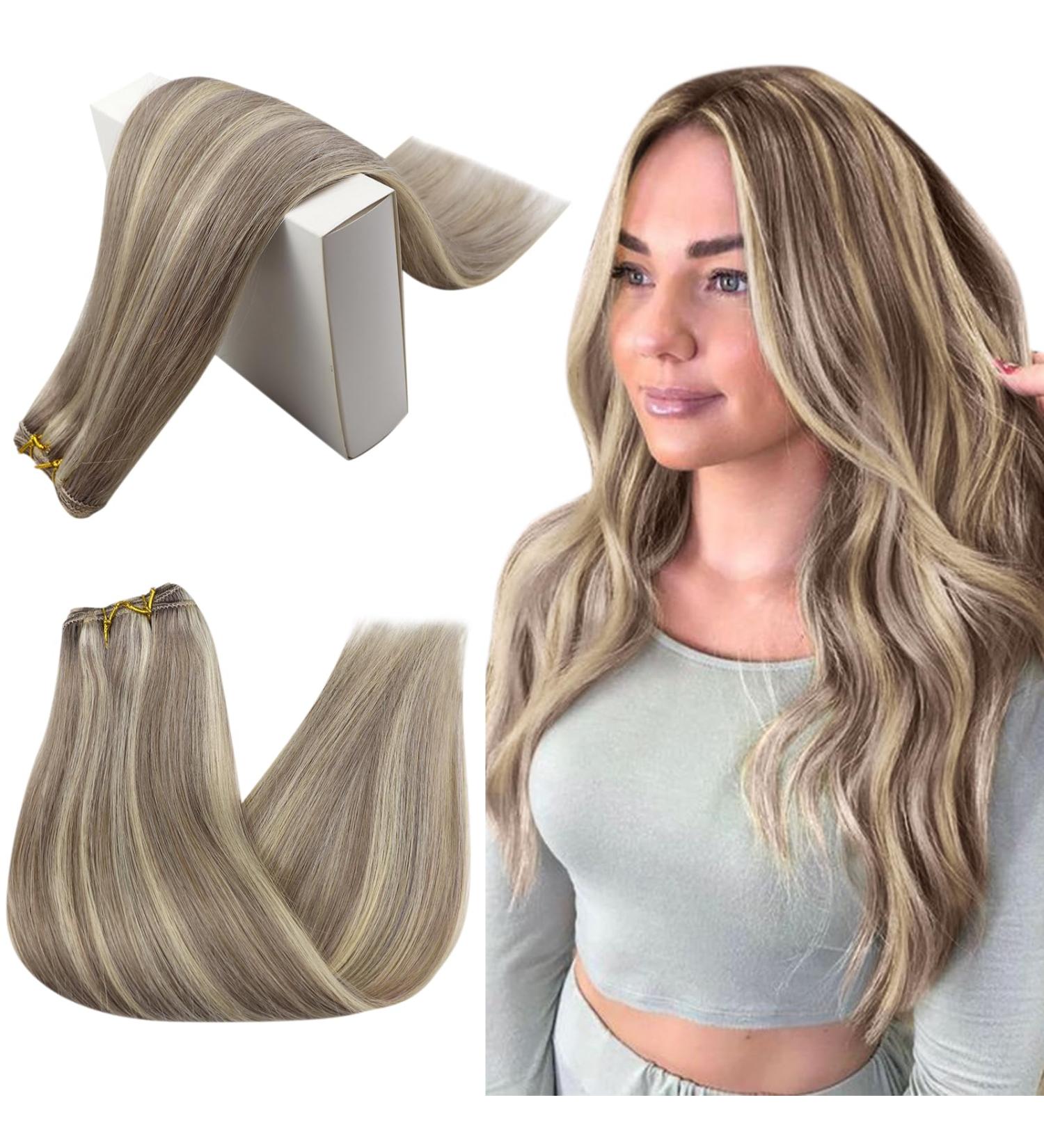 Runature Real Hair Treat Blonde Weft - Dark Ash Blonde & Platinum Blonde Remy Hair Extensions | 100g 55cm (22 inch) #19AP60 - Buy Online on GoSupps.com