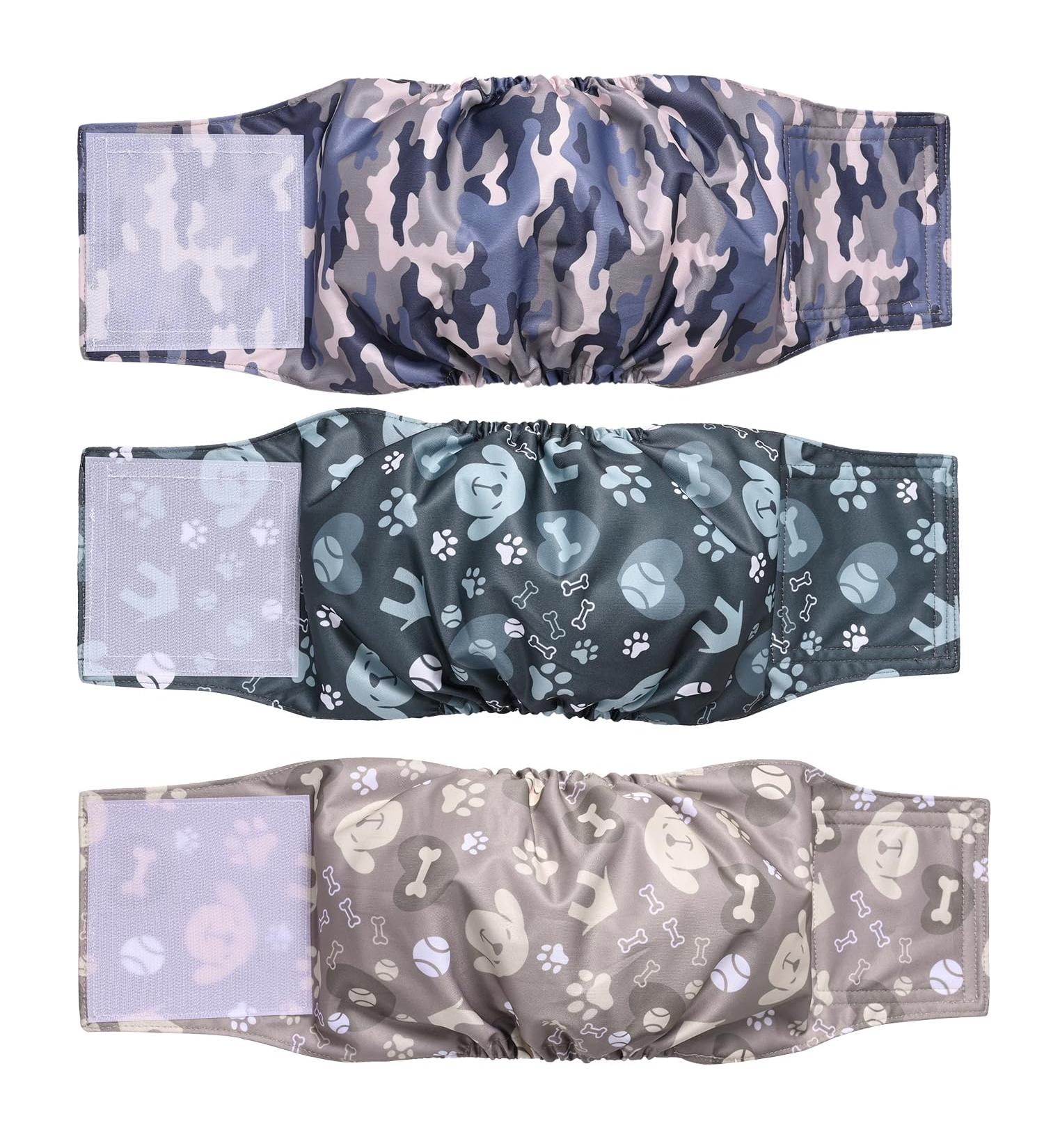 Premium Washable Belly Bands for Male Dogs - 3-Pack | Dog Diapers & Dog Belly Bands (M Dog&Camo) - Buy Online on GoSupps.com