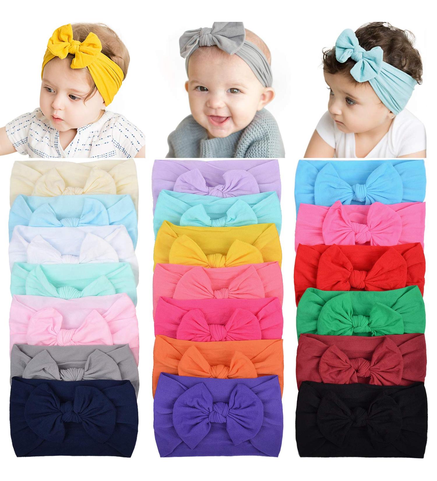 YHXX YLEN Baby Headbands - 20 Pack Girls Knot & Elastic Bows Turban Hairbands | Soft Knit Head Wraps for Infants - Buy Online on GoSupps.com