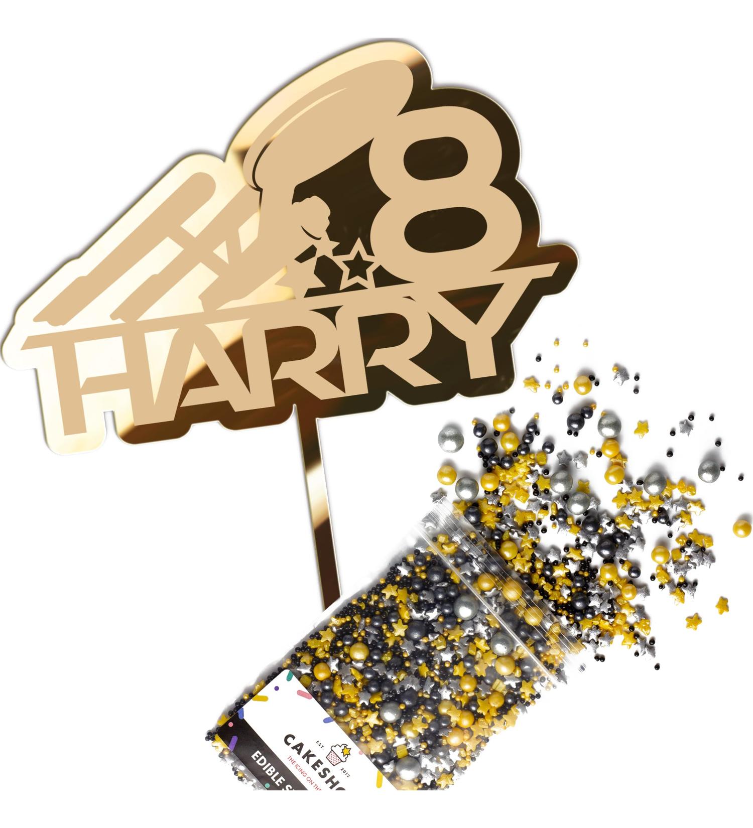 Cakeshop Cake Decoration Pack | Spaceship Rocket Premium 3mm Mirror Acrylic Plastic Cake Topper Sign & 25g Party Pack of Cake Sugar Sprinkles | Custom Name & Age Cake Decorations (Gold) Non-Prime Mirror Acrylic: Gold - Buy Online on GoSupps.com