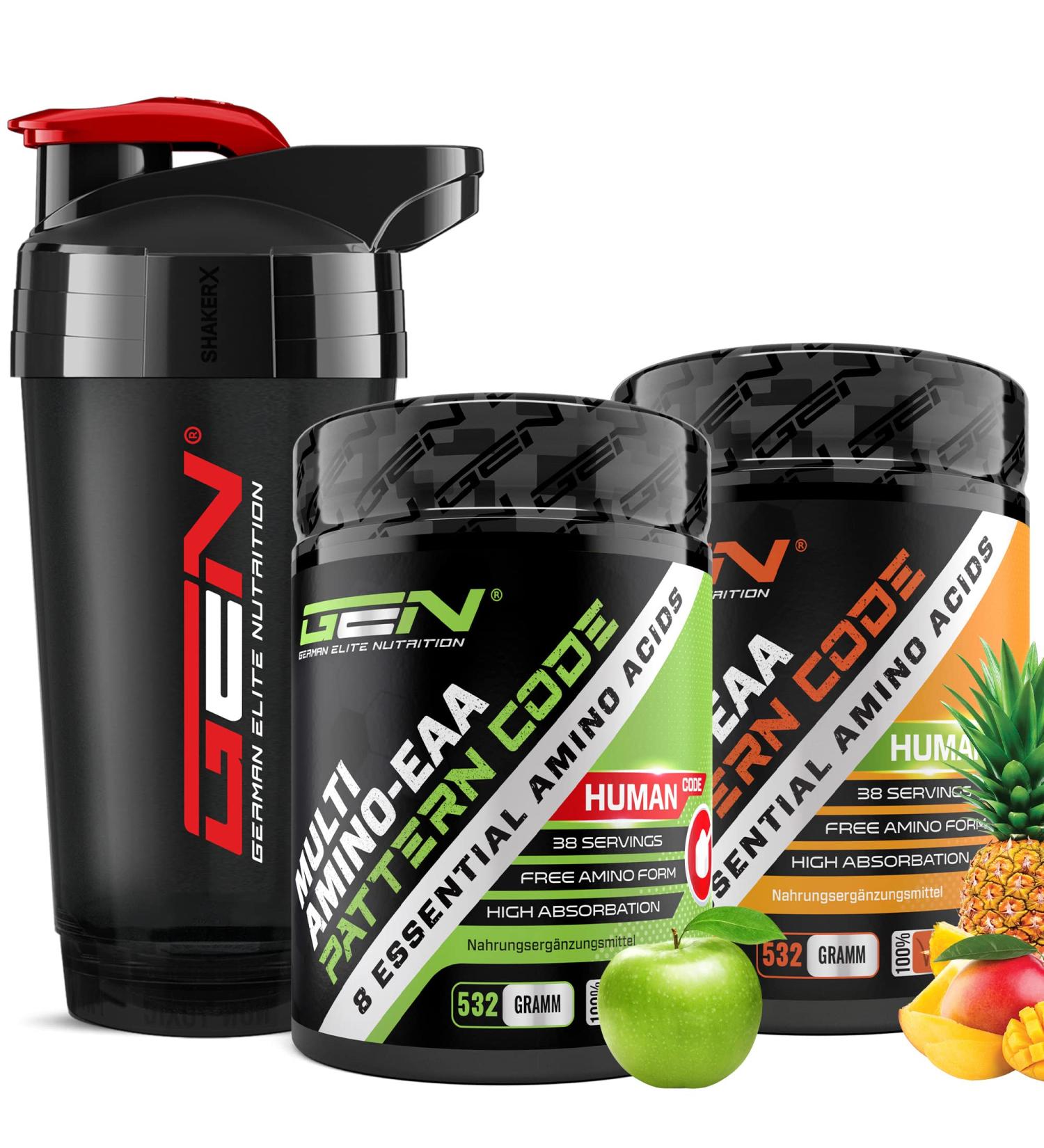 Buy 2x EAA Powder + Premium Shaker Green Apple & Mango Pineapple Vegan Amino Workout Drink All 8 Essential Amino Acids Delicious Taste 532g - Buy Online on GoSupps.com