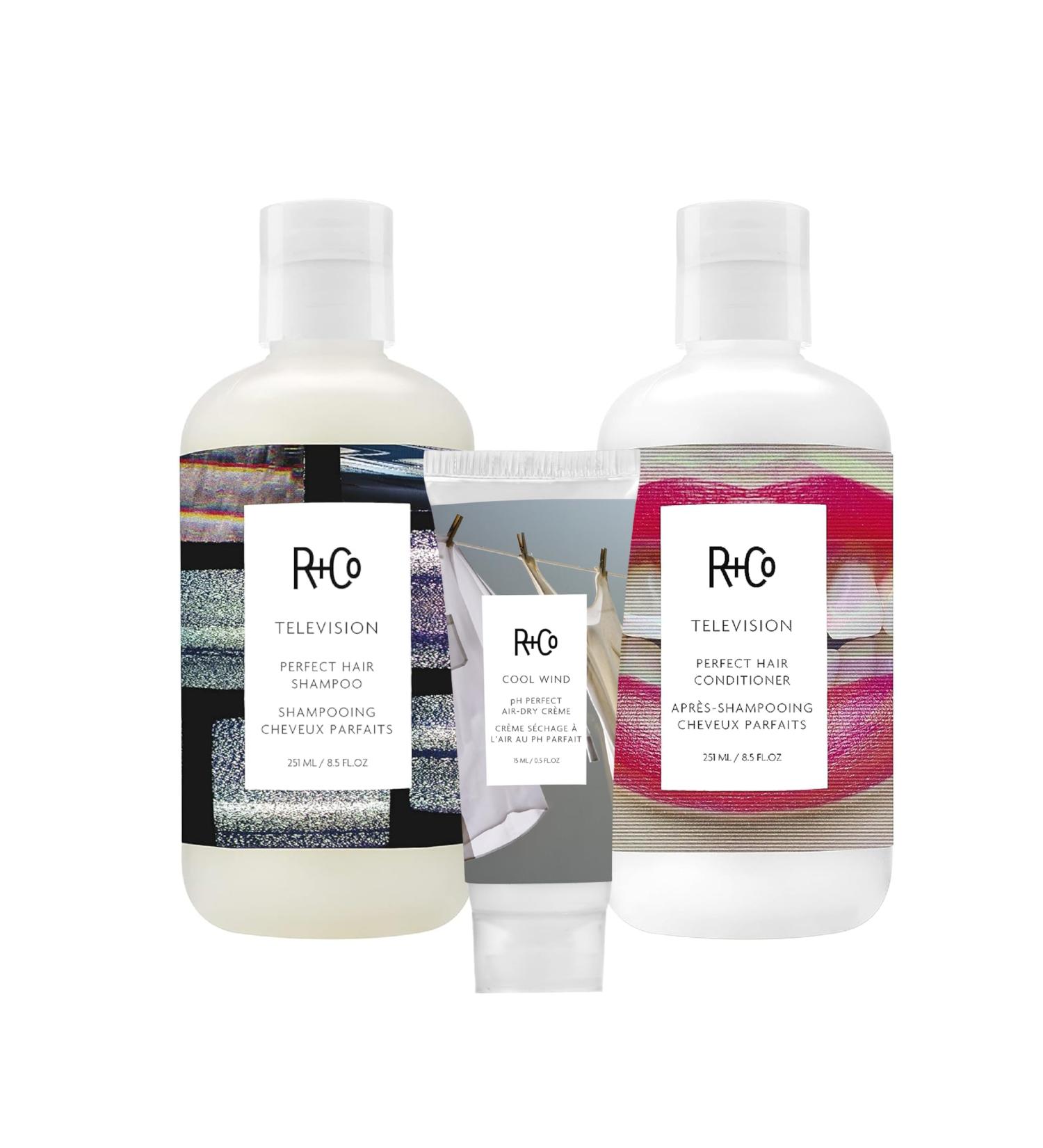 R+Co Television Perfect Hair Shampoo & Conditioner Set | 8.5 Oz + Cool Wind pH Travel Size | Vegan Cruelty-Free Body Shine & Smoothing for All Hair Types - International Shipping Available - Buy Online on GoSupps.com