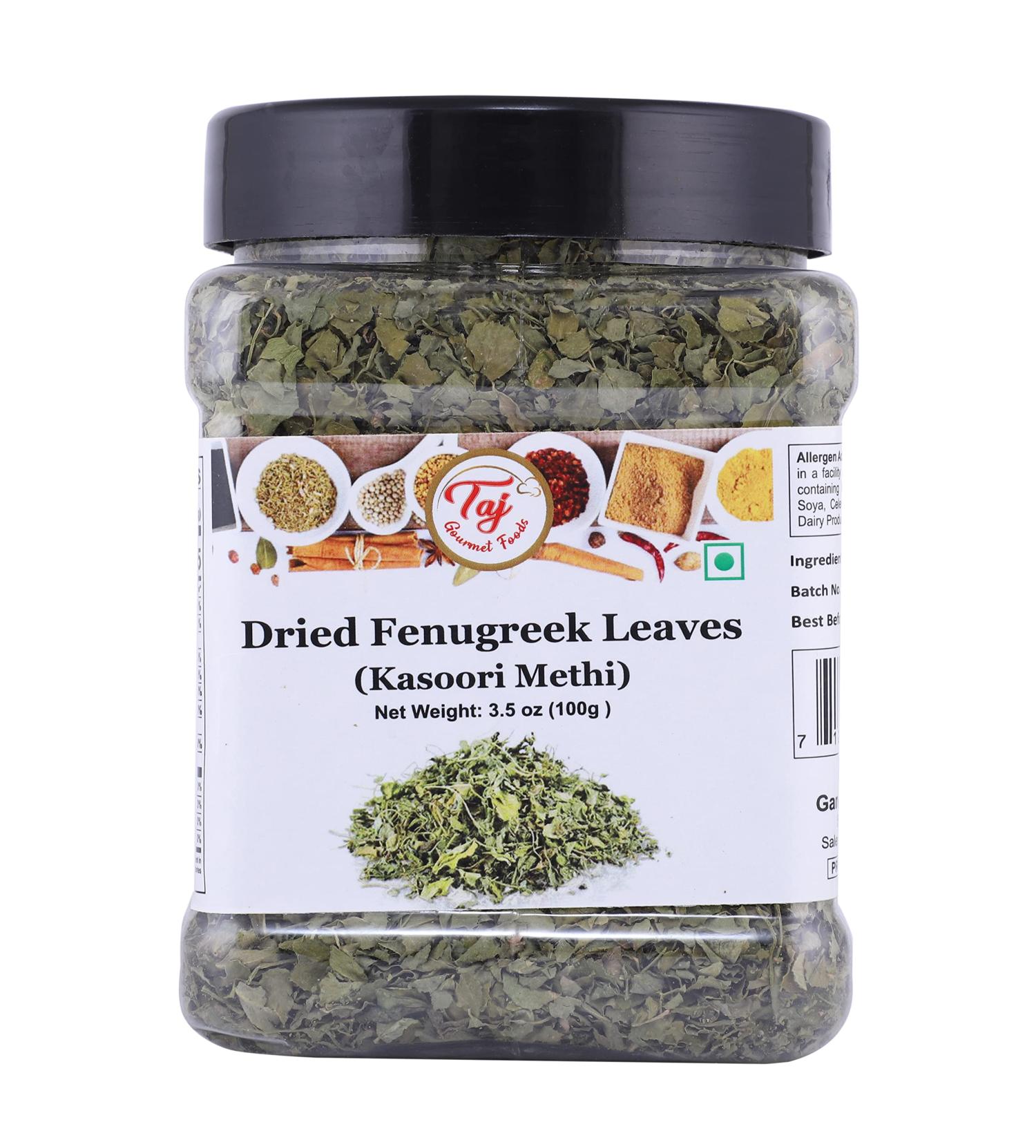 Taj Premium Quality Kasoori Methi Fenugreek Leaves 3.5 oz - Dried Kasuri Methi for Cooking - Buy Online on GoSupps.com