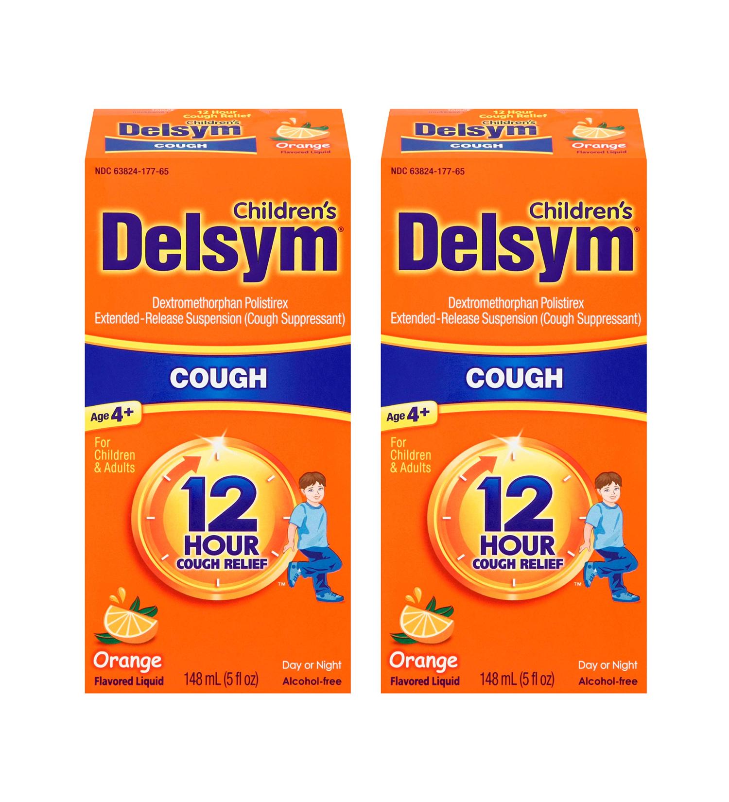 Children's Delsym 12 Hour Cough Relief Medicine Suppressing Liquid #1 Pediatrician Recommended Orange Flavor 5 Oz (Pack of 2)
