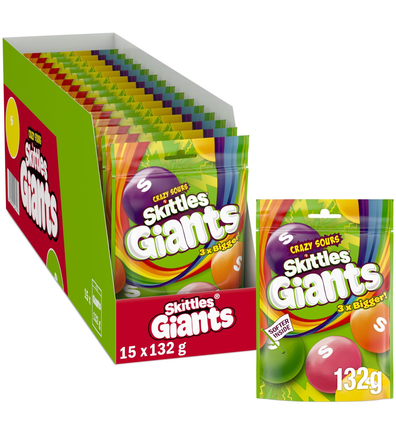 Skittles Giants Sour Sweets Pouch Bag 132g (1X15 Bags) - Buy Online on GoSupps.com