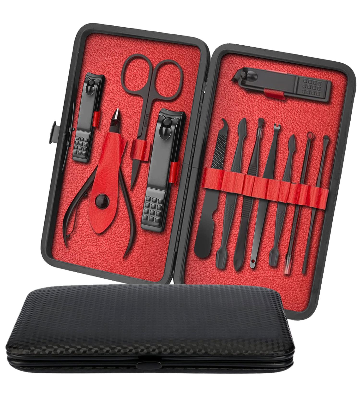 iSOUL 12Pcs Stainless Steel Nail Clippers Manicure Set - Professional Grooming Kit for Thick Nails, Cuticle Remover, Toe Nail Care - Male/Female Pedicure Tool - Buy Online on GoSupps.com