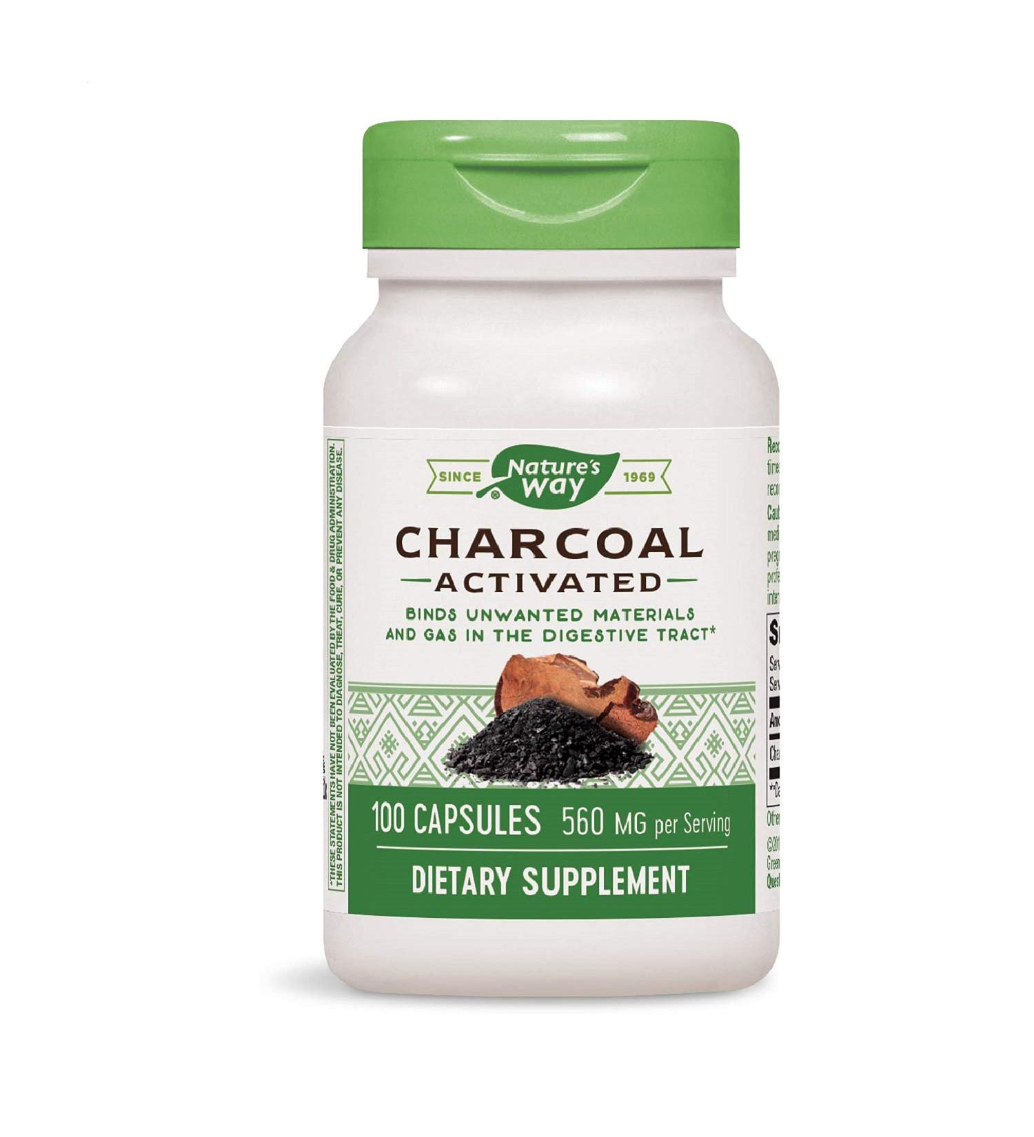 Nature's Way Activated Charcoal 560mg - 100 Capsules | Binds Unwanted Materials and Gas | Pack of 1 - Buy Online on GoSupps.com